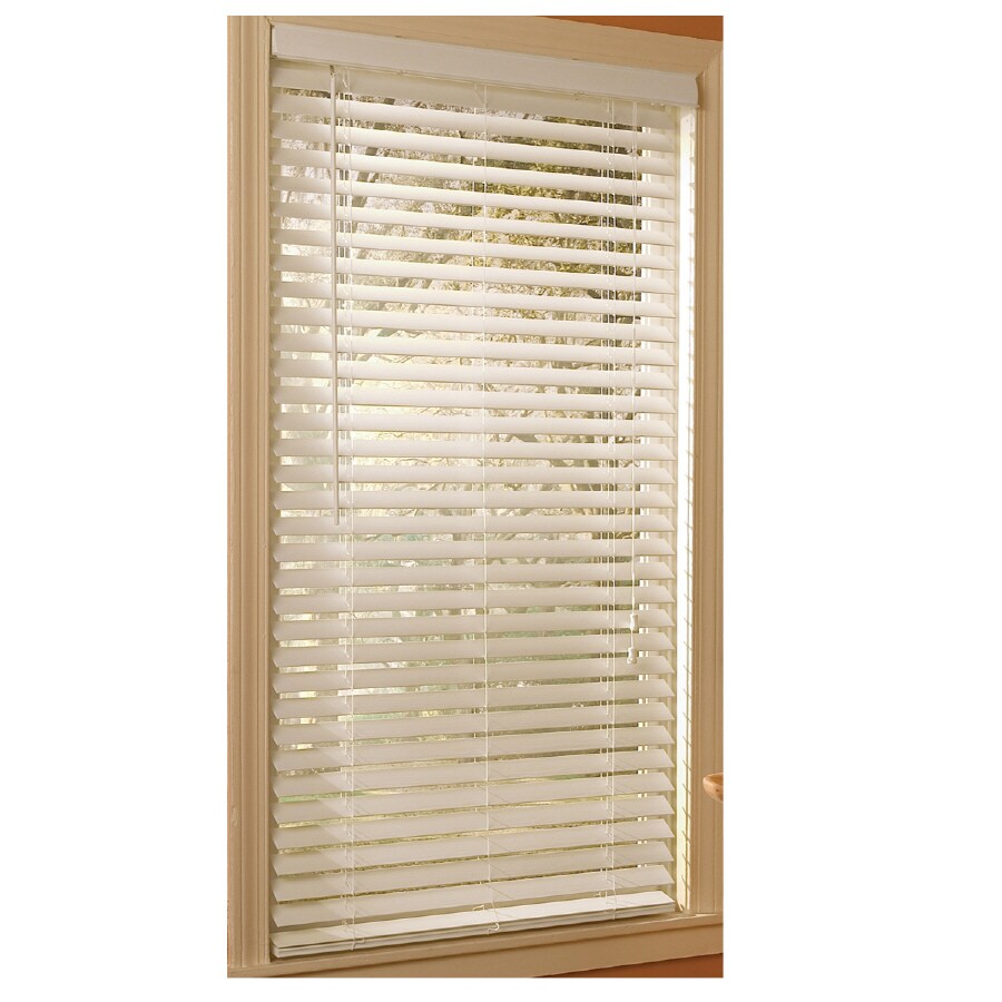 Style Selections 70118 2-in Slat Width 32-in x 64-in Corded White Etched Woodgrain Faux Wood Room Darkening Horizontal Blinds