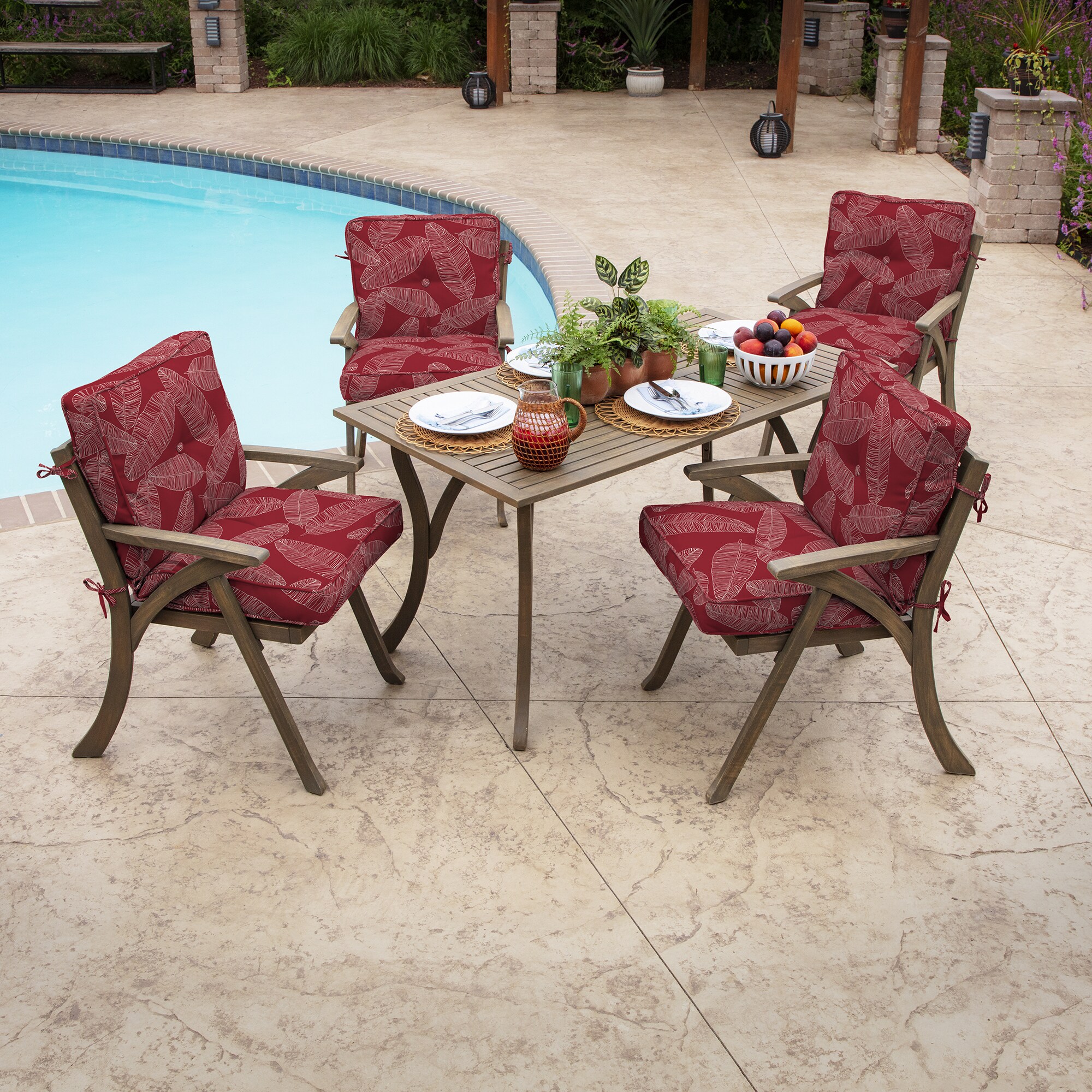 Arden Selections Outdoor Deep Seating Cushion Set 24 x 24, Red Leaf Palm