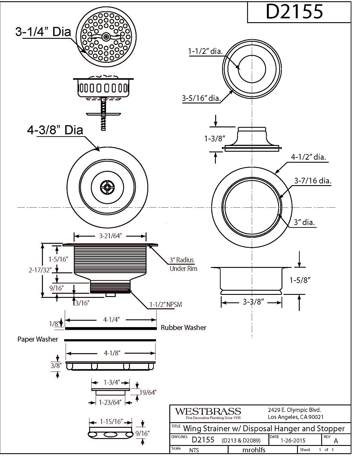WESTBRASS D2155-50 Kitchen-Sink-Strainers - View #2