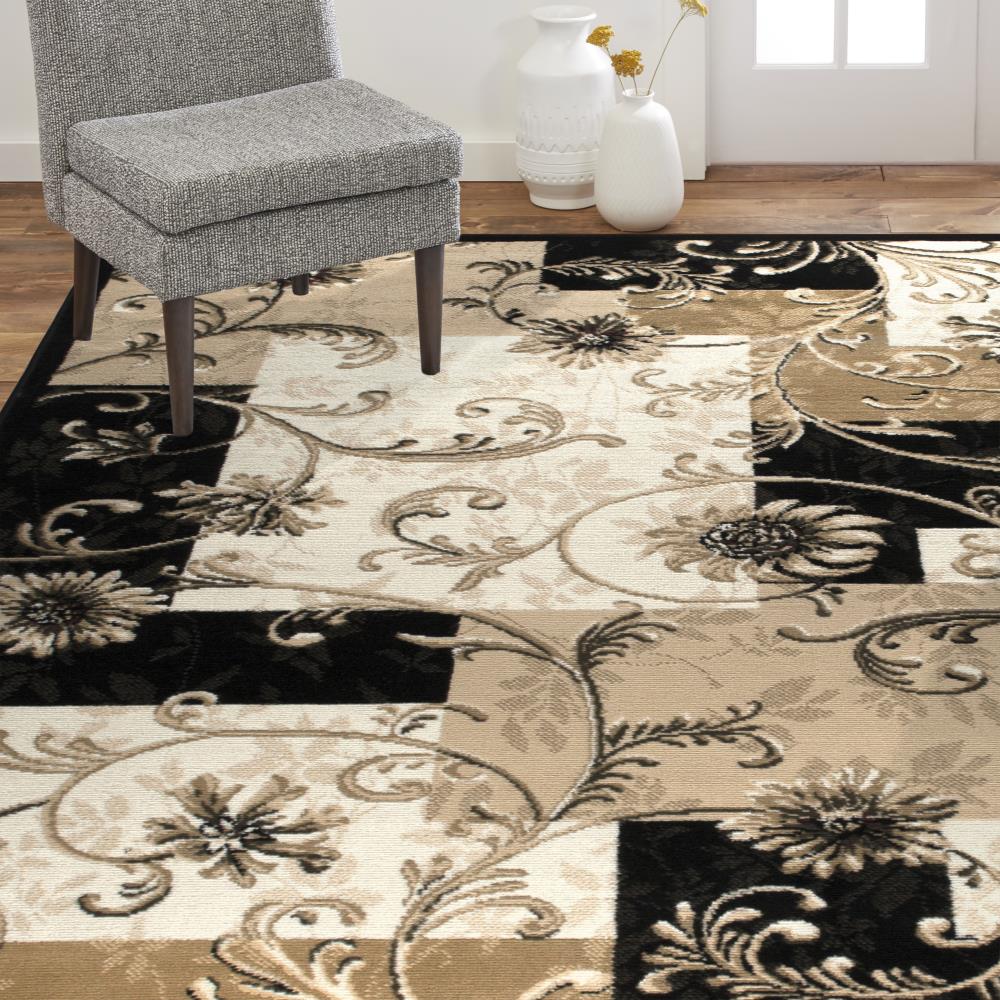 Elegant Optimum Byron 63" Floral & Geometric Black Area Rug