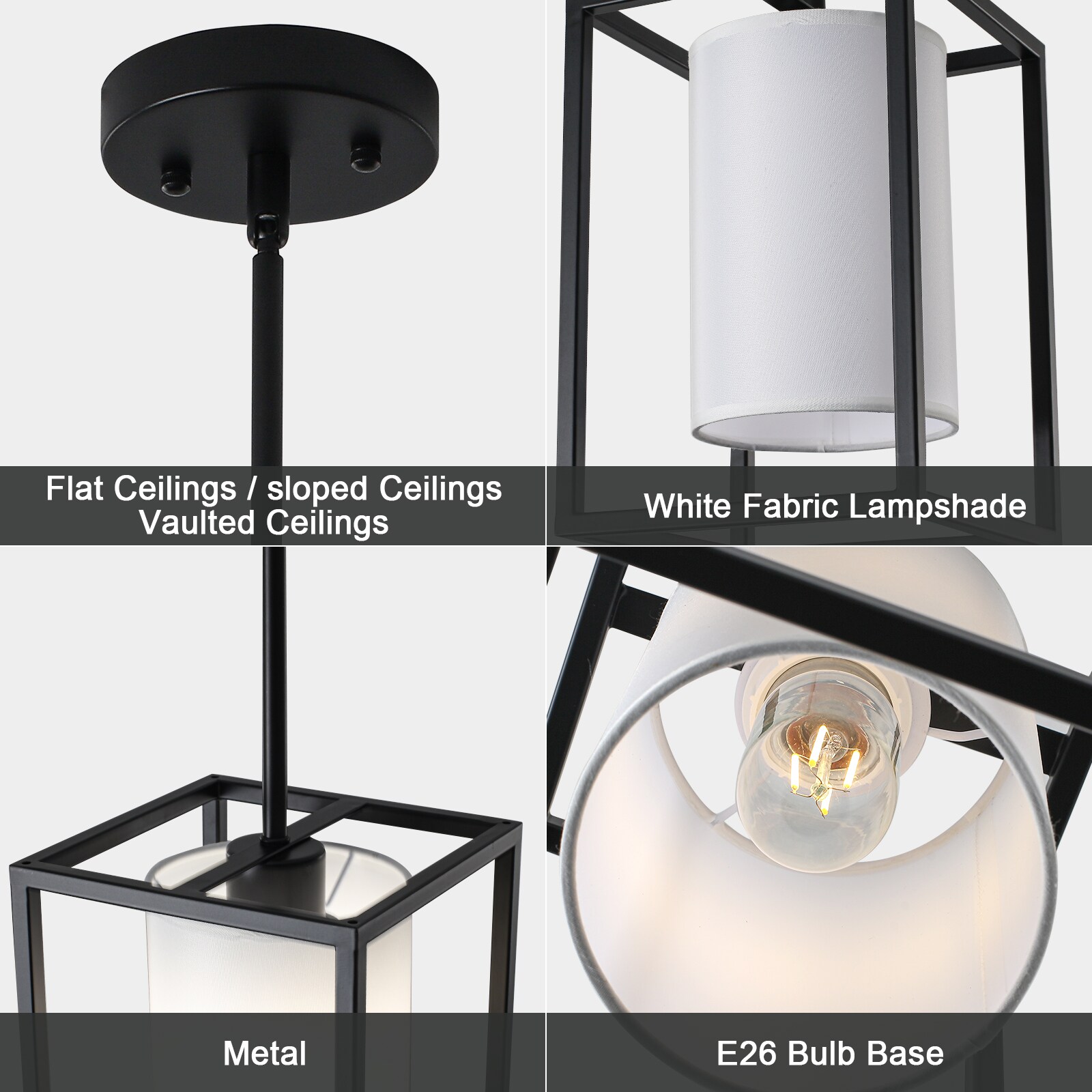 Zjvaive 6.69-in 1-Light Matte Black Minimalist Square Pendant Light ...