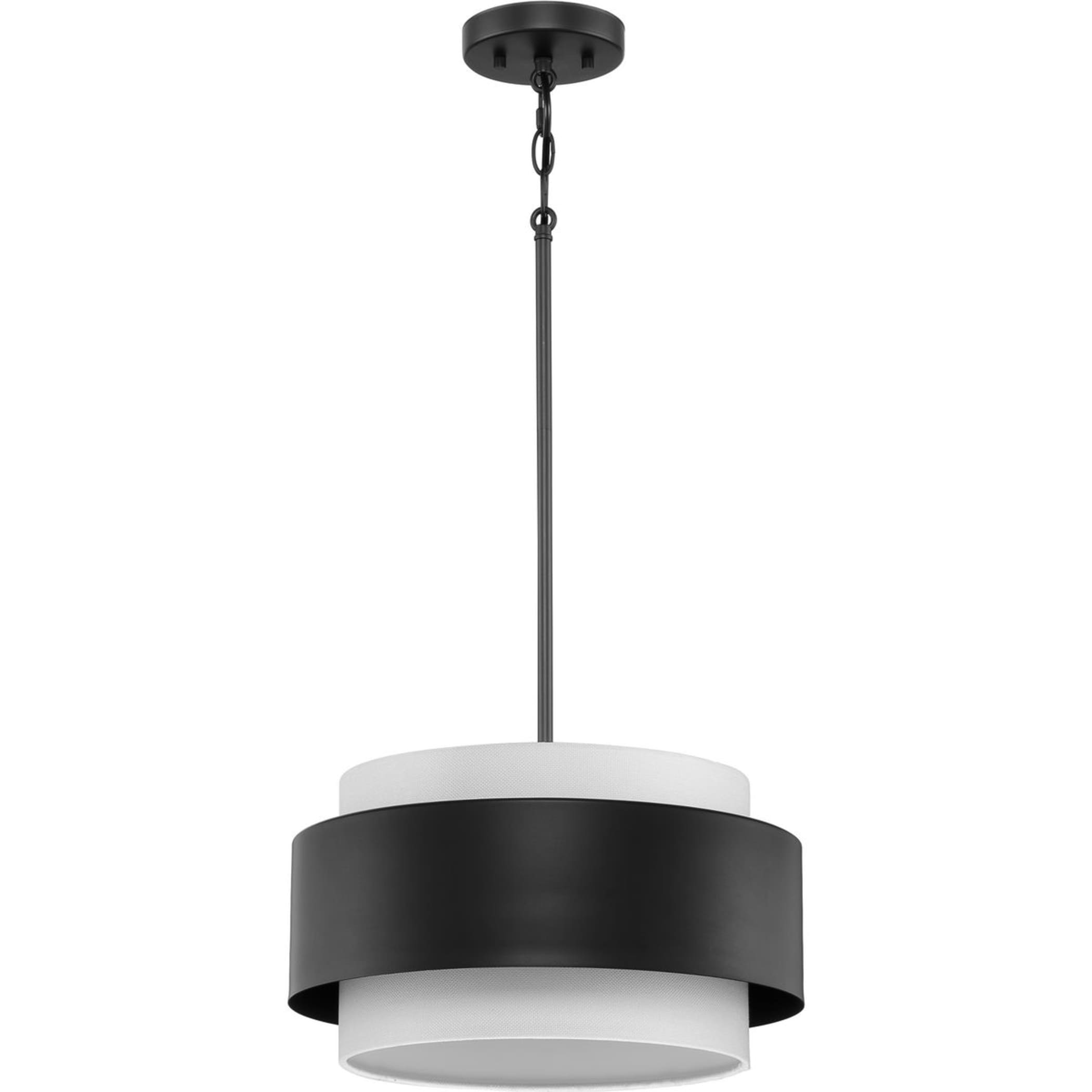 Silva Matte Black and White Linen Drum Pendant Light