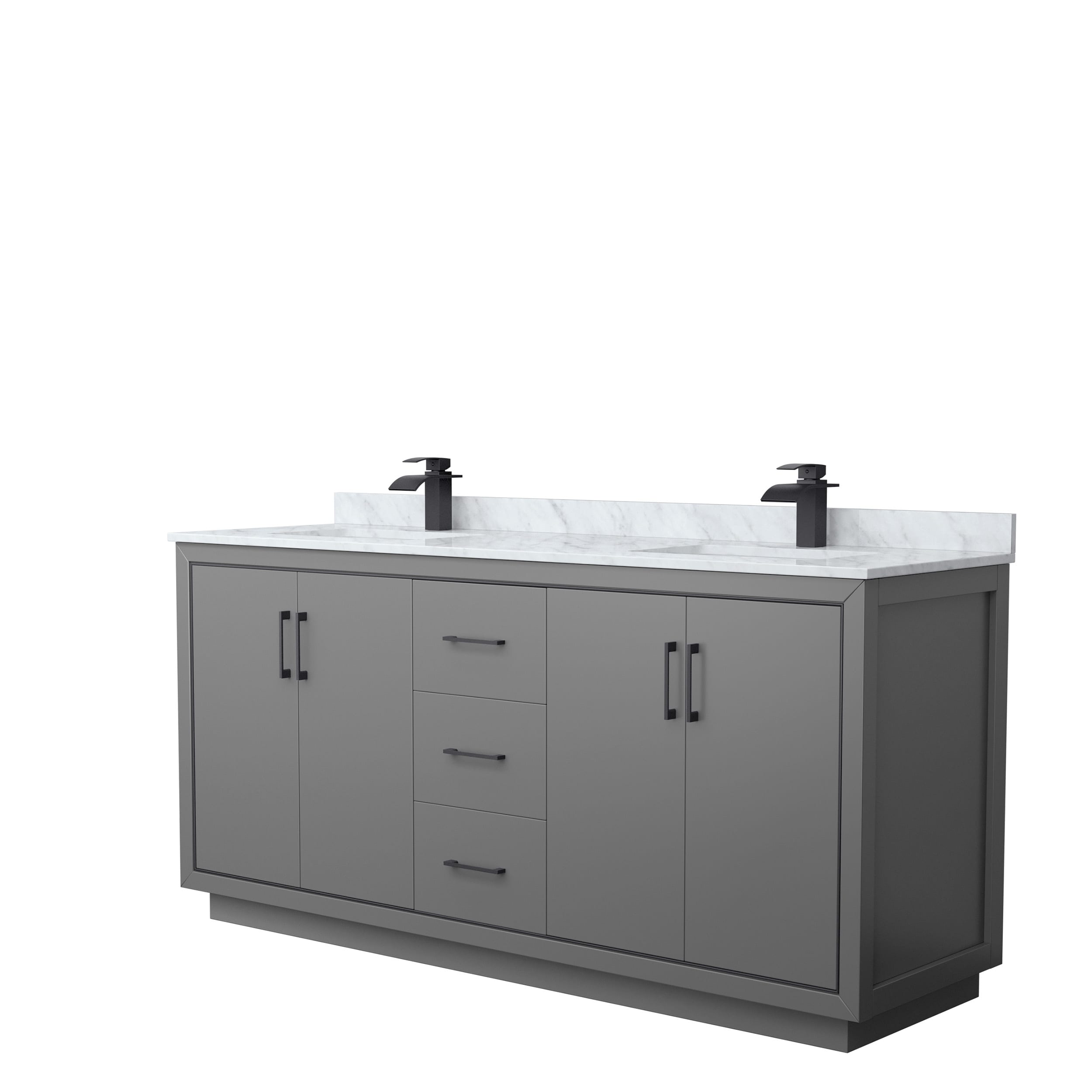 Wyndham Collection WCF111172DGBCMUNSMXX Icon 72-in Dark Gray with Matte Black Trim Undermount Double Sink Bathroom Vanity with White Carrara Marble Natural Marble Top