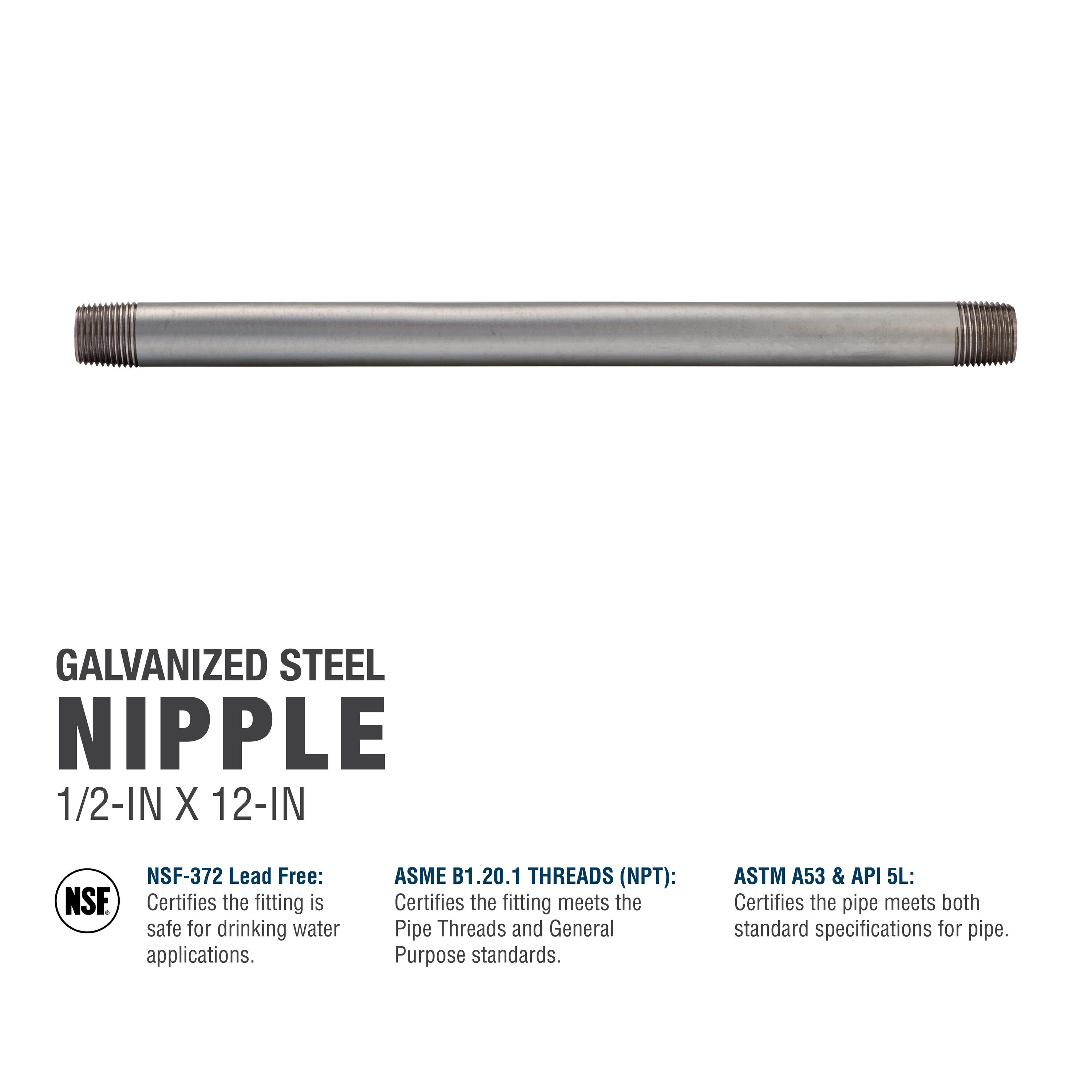 RELIABILT 1/2-in x 12-in Galvanized Nipple at Lowes.com