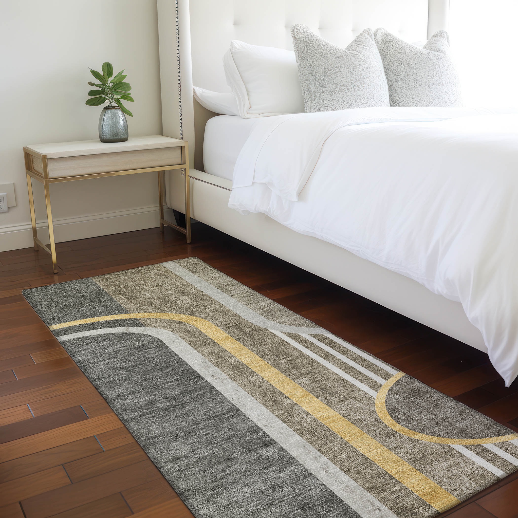 Addison Rugs ACN532TP2X8 Chantille 2 x 7 (ft) Polyester Taupe Rectangular Indoor/Outdoor Stripe Mid-Century Modern Machine washable Area rug