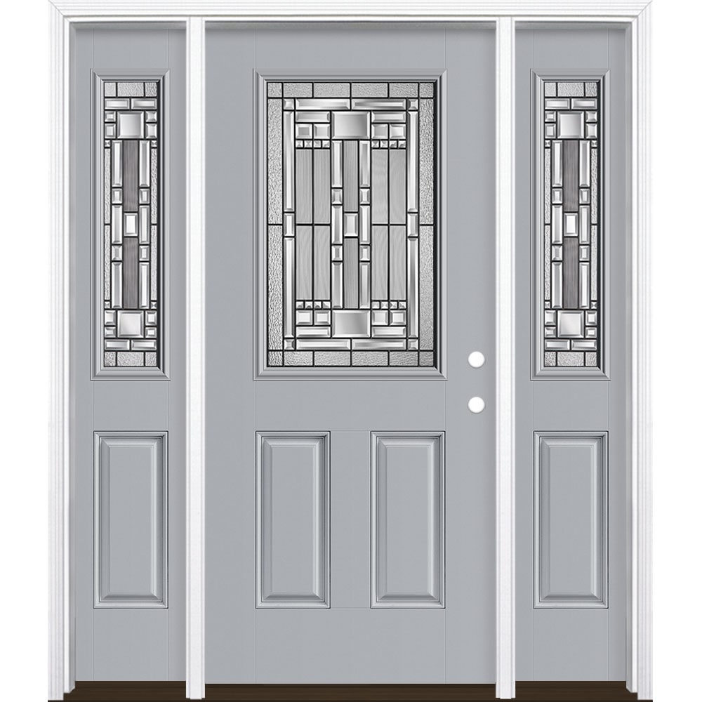 Masonite 3421303 Naples 60-in x 80-in x 4-9/16-in Fiberglass Half lite Left-hand inswing Infinity Gray Painted Prehung Front Door with Sidelights with Brickmould Insulating core
