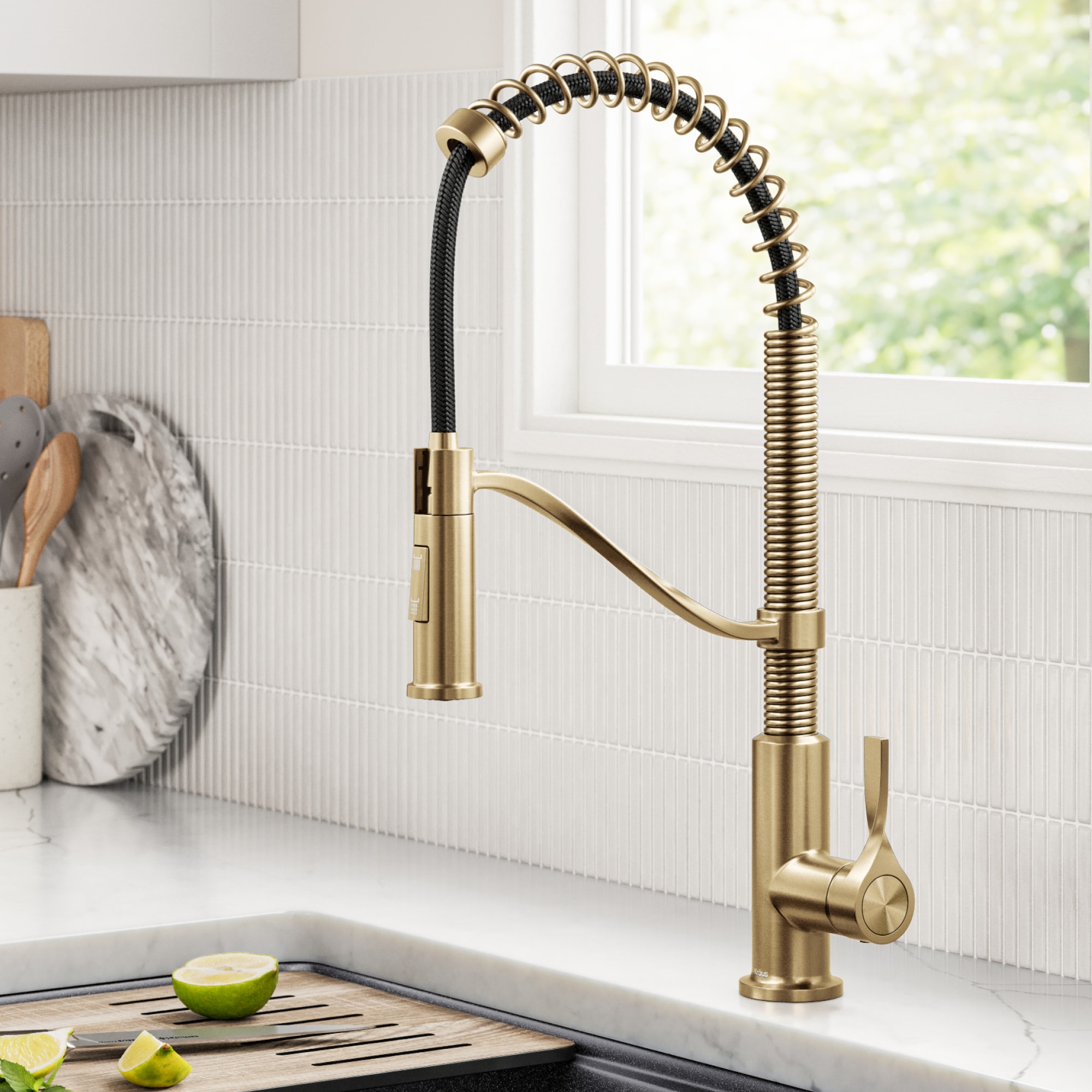 Kraus KPF-2635SFBB Torak Spot-Free Brushed Brass Single Handle Deck-mount Pull-down Kitchen Faucet with Sprayer