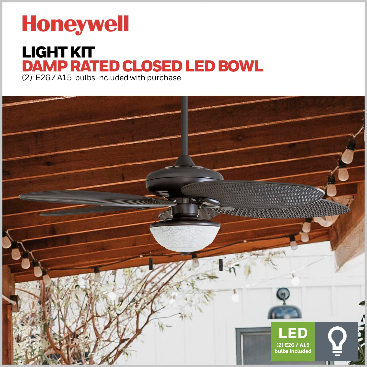 Bronze 52-Inch Tropical Indoor/Outdoor Ceiling Fan with LED Light