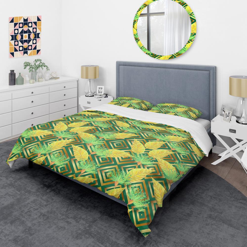 Twin Green and Yellow Tropical Microfiber Duvet Cover Set