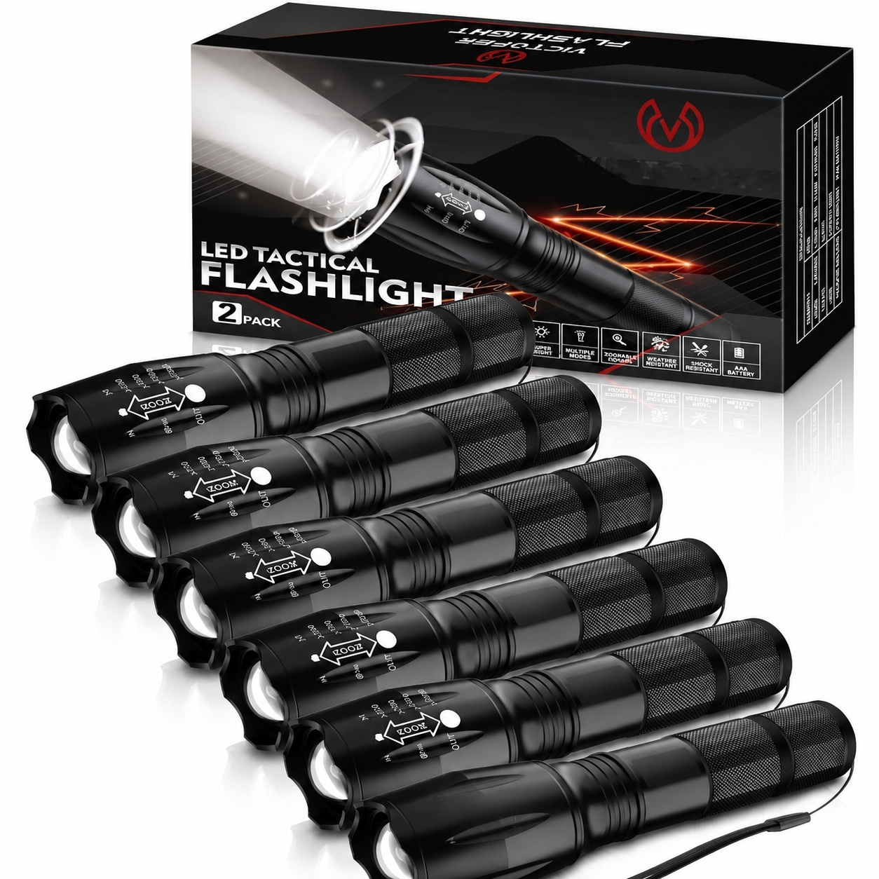 Linder Group Inc LED Flashlight 6 Pack 2000 Lumens High Brightness Waterproof Zoomable Flashlights with 5 Light Modes for Camping Hiking Outdoor Emergency