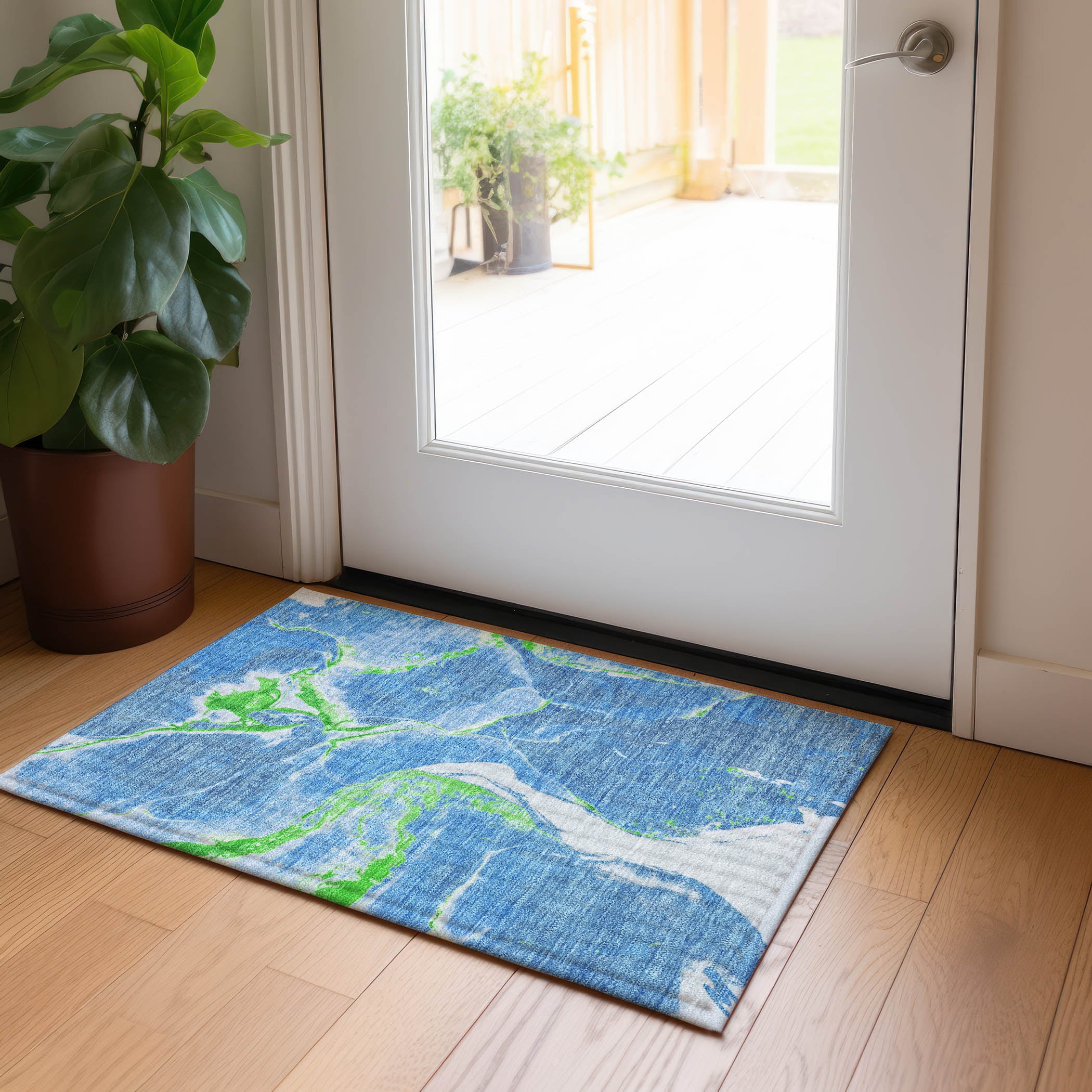 Addison Rugs ACN1005DN20X30 Chantille ACN1005DN 2 x 3 (ft) Polyester Denim Rectangular Indoor/Outdoor Geometric Machine washable Area rug