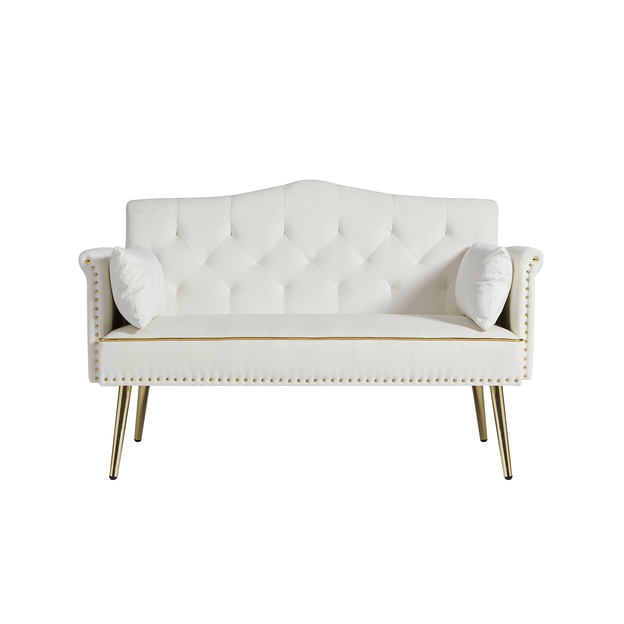 Bybafun - 54.72-in W Casual Cream White Velvet 2-seater Loveseat