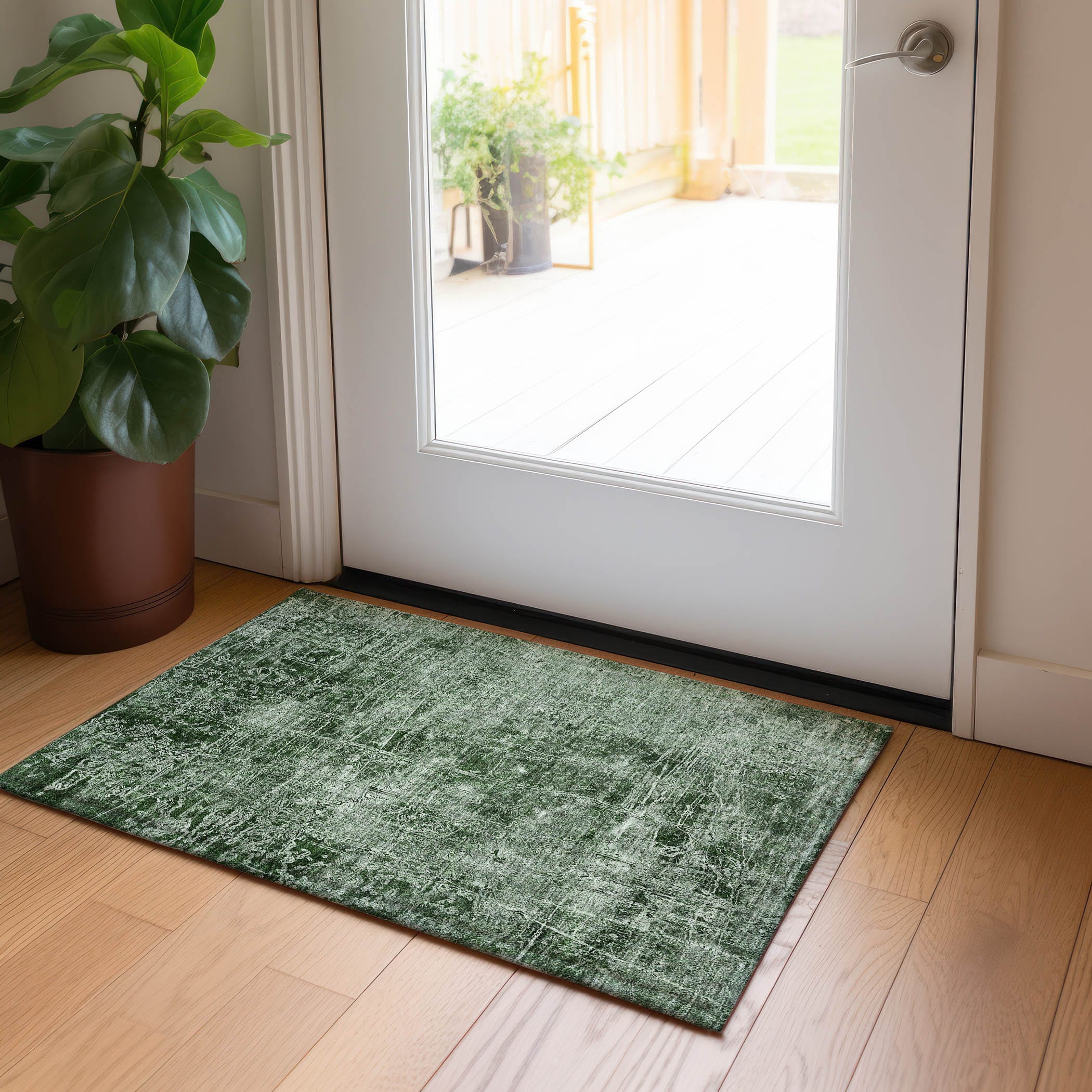 Emerald Green Synthetic Flat Woven Rectangular Rug