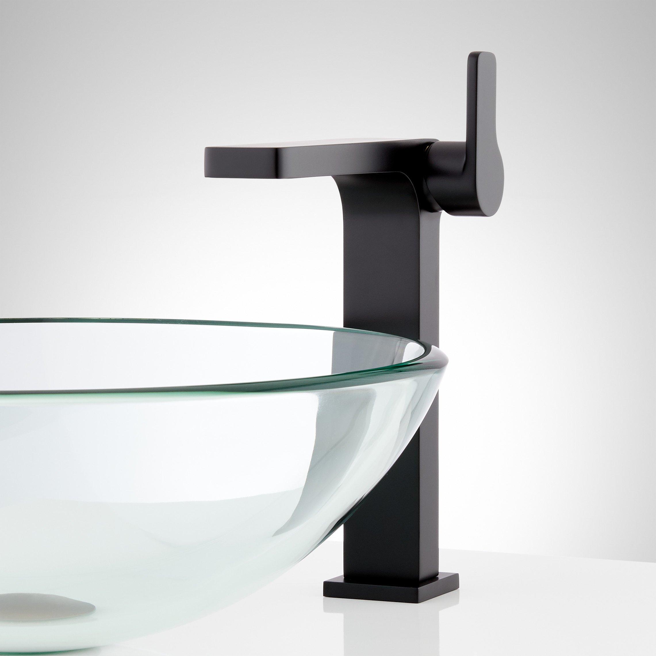 Signature Hardware 447922 Hibiscus Matte Black Single hole 1-handle High-arc Residential Handle Bathroom Sink Faucet with Drain