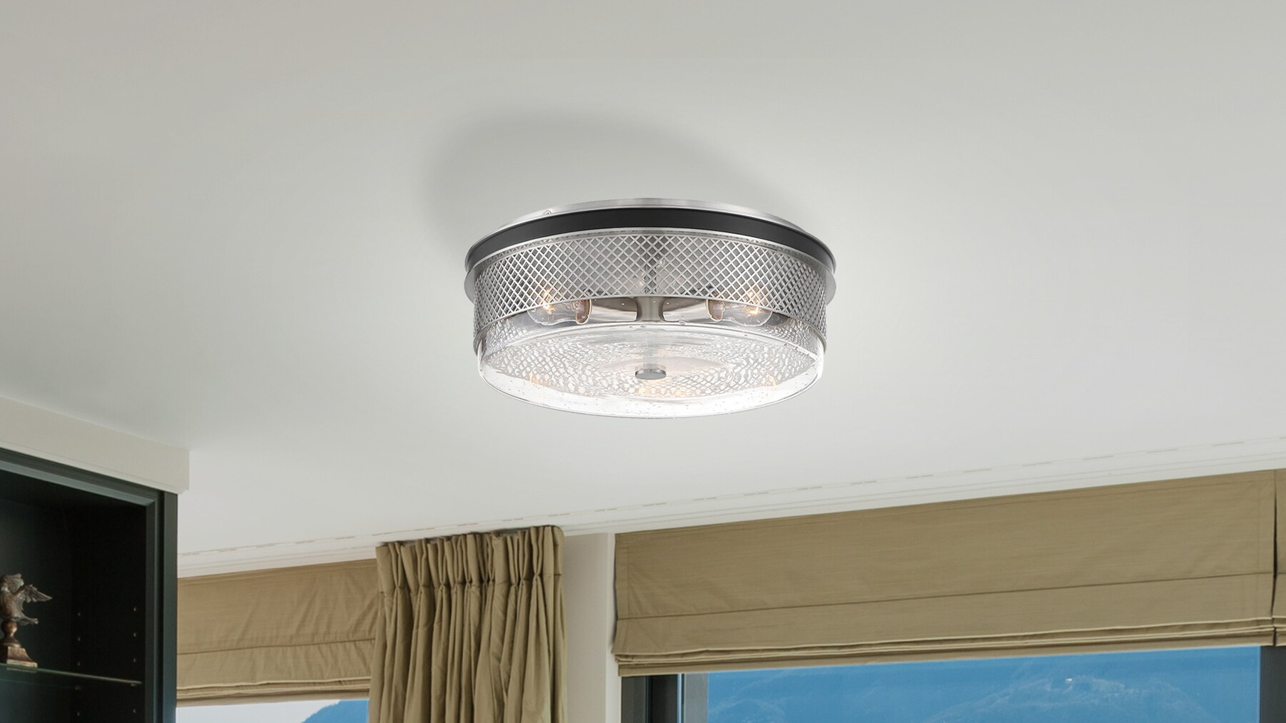 Coal & Brushed Nickel Seedy Glass 3-Light Flush Mount