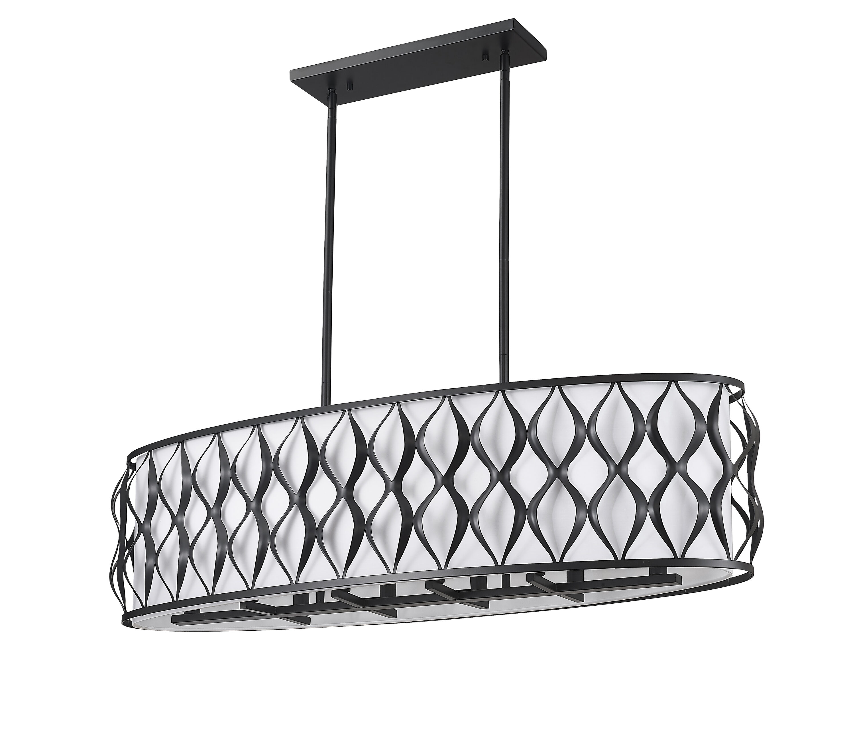 Matte Black 43" Steel Drum Chandelier with Fabric Shade