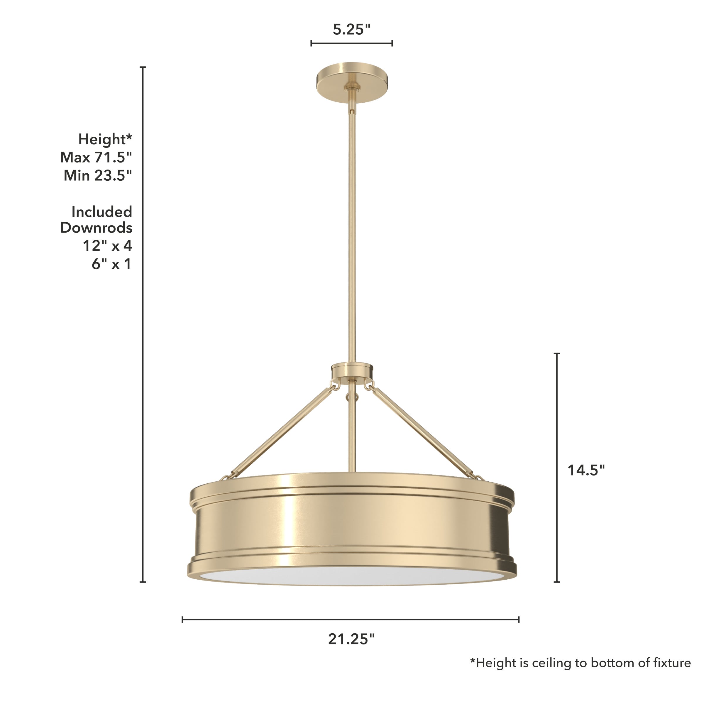 Capshaw 21" Alturas Gold Drum Pendant with Painted Cased White Glass