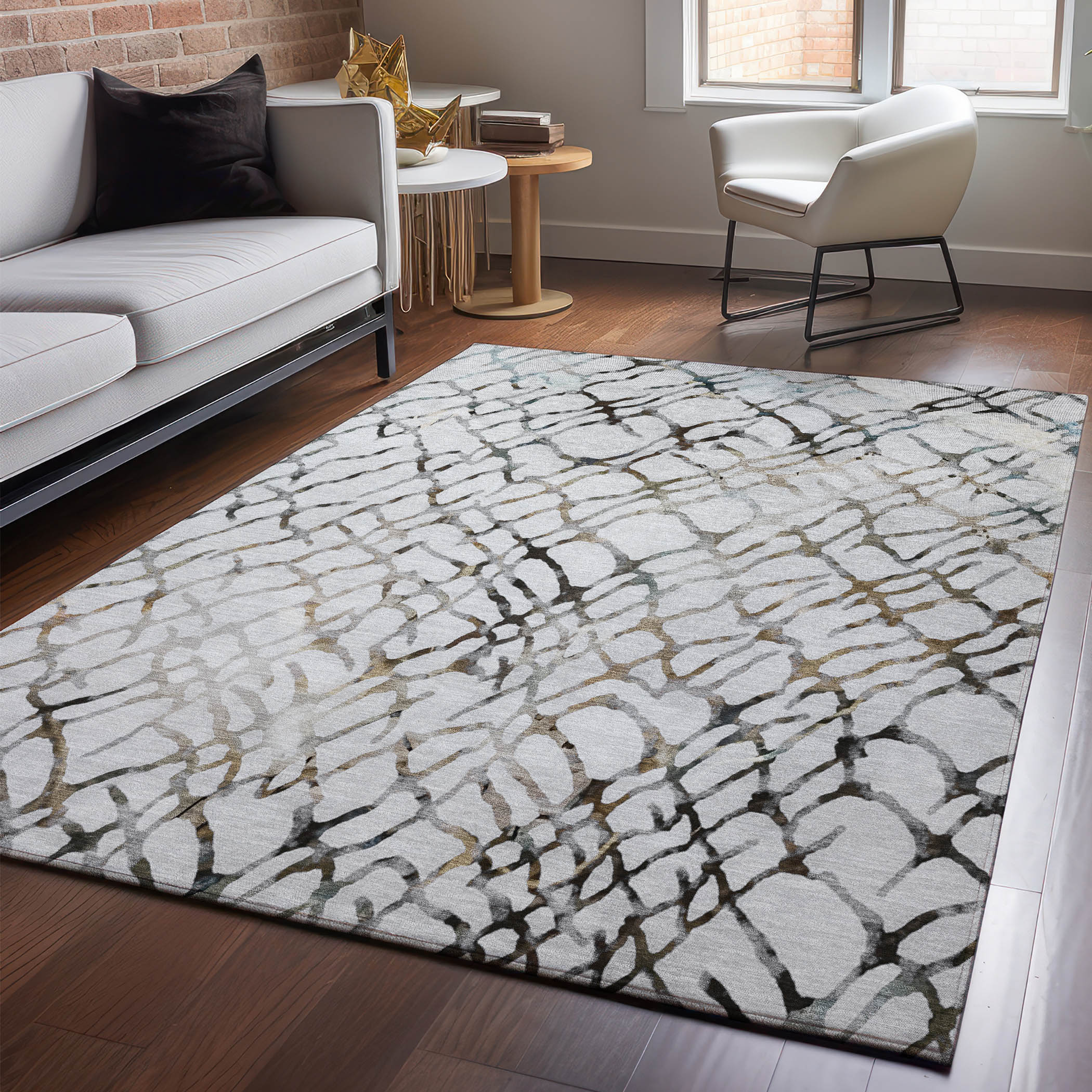 Addison Rugs AMF609SV9X12 Mayfield AMF609SV 9 x 12 (ft) Loomed Polyester Silver Rectangular Indoor Geometric Machine washable Area rug