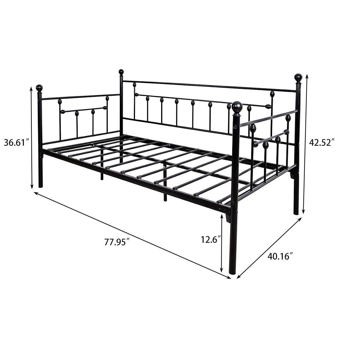 CASAINC Twin metal daybed Black Twin Metal Platform Bed in the Beds ...