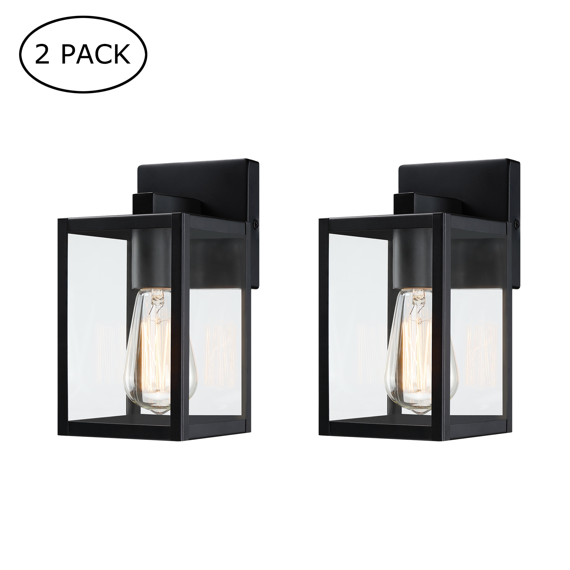 Hukoro 2FL16802-ODWL-BK 2 -Pack 1 -Light 9-in H Matte Black Hardwired Outdoor Wall Light