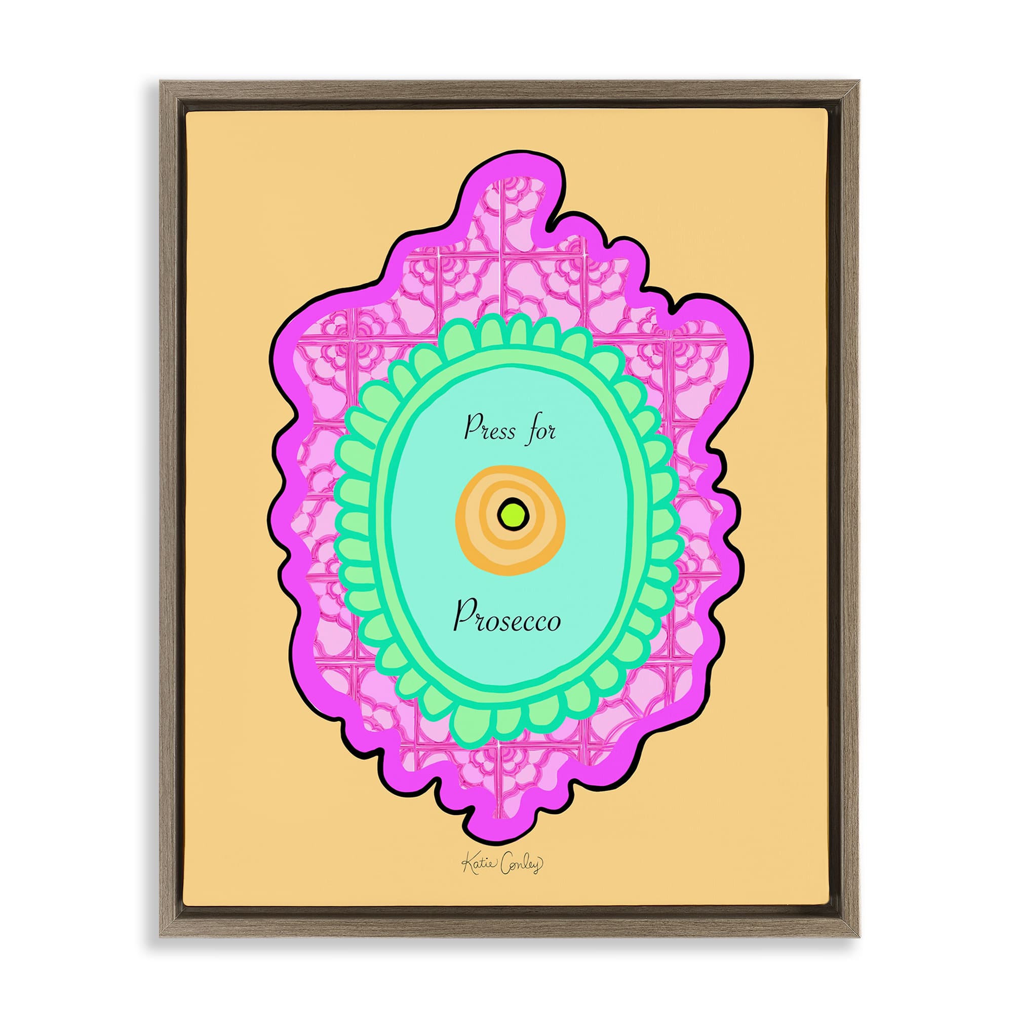 Stupell Industries BS-750-FFE-24X30 Press For Prosecco Button Floating Frame design by Katie Conley