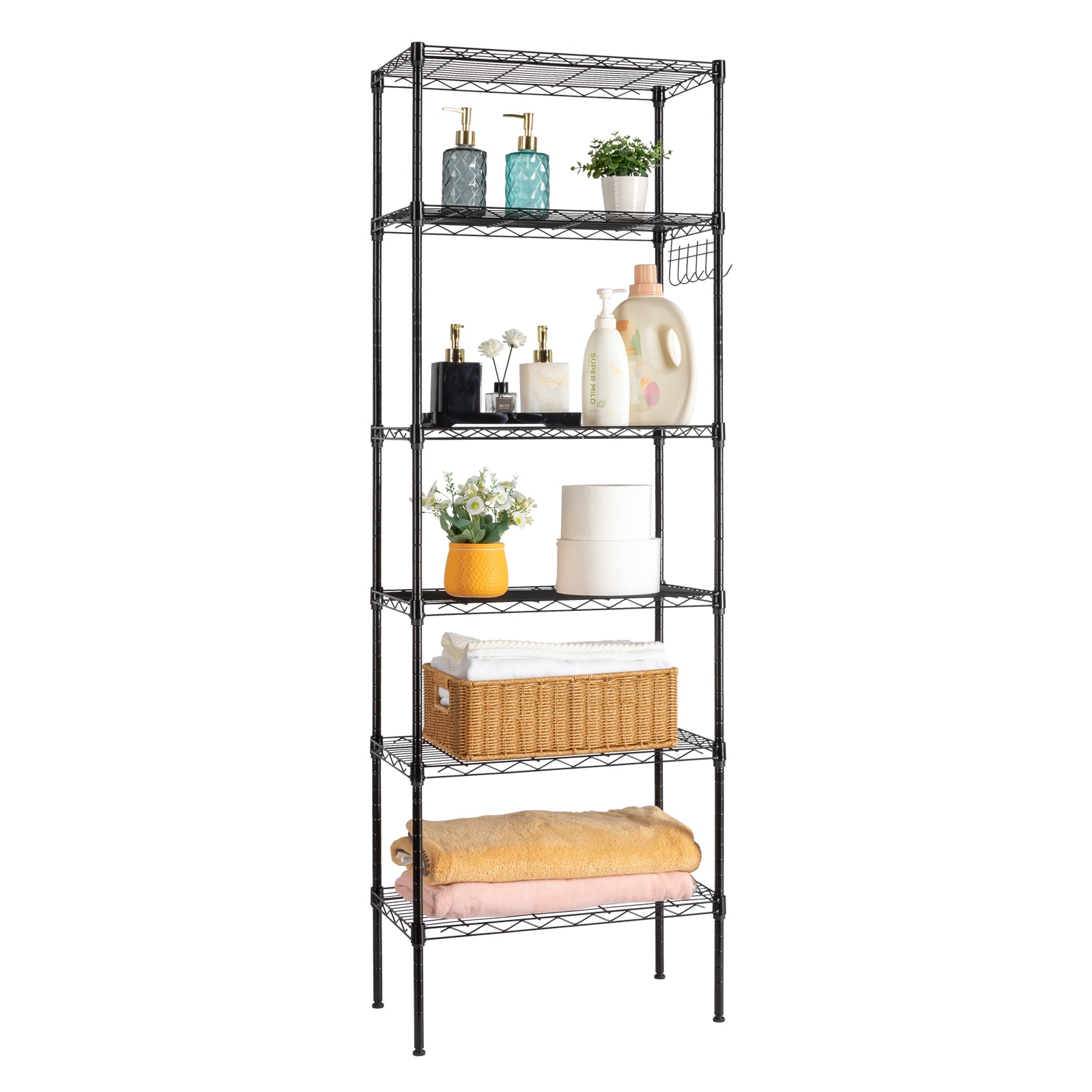 Winado LO1G51000510 6 -Tier Heavy Duty Black Steel Utility shelving unit ( 21.25-in W x 11.42-in D x 64.96-in H )