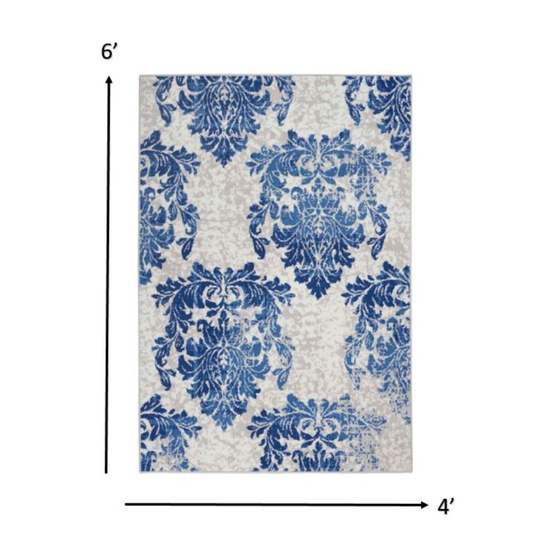 HomeRoots 4000385868 4 x 6 (ft) Polypropylene Ivory Navy Rectangular Indoor Floral Area rug
