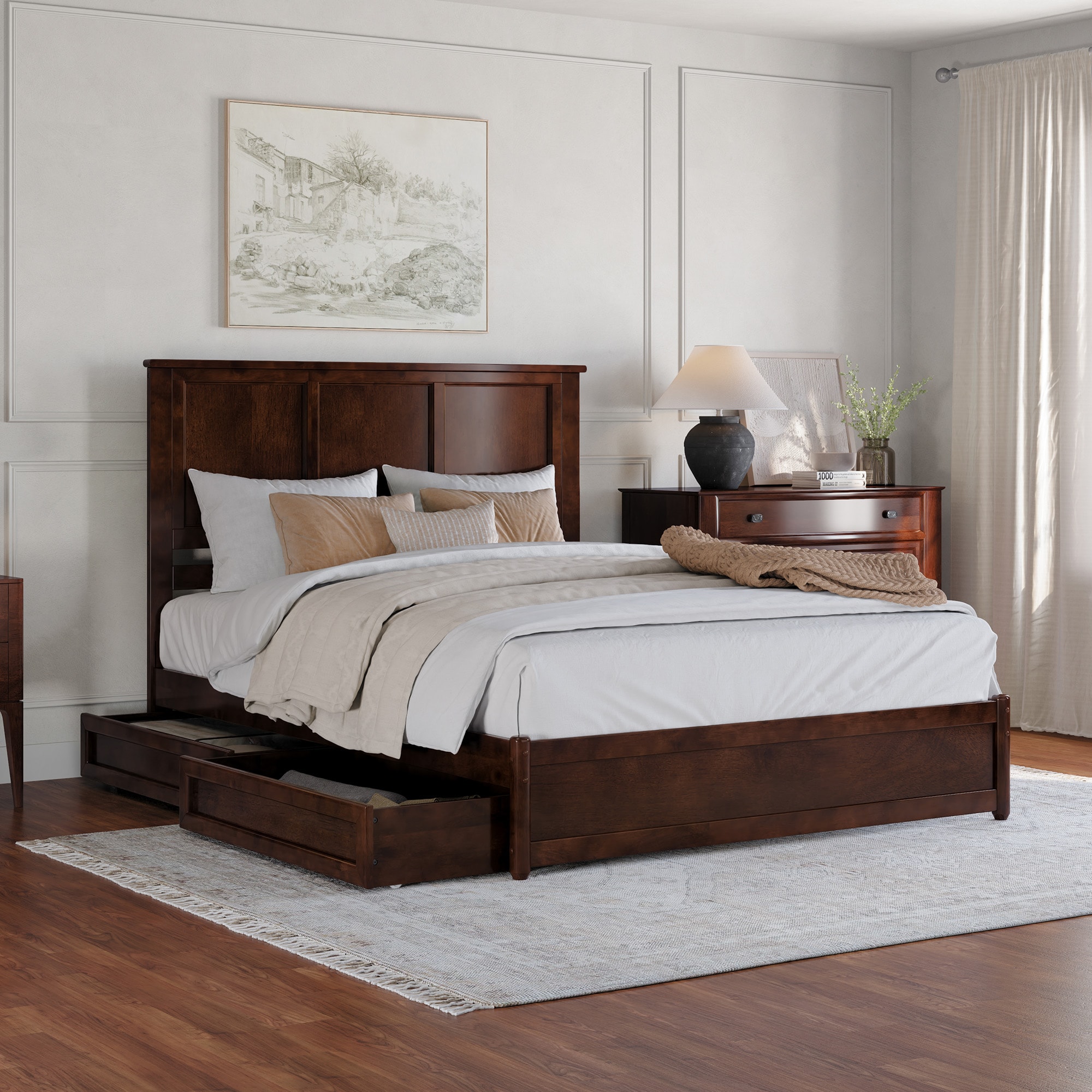 AFI AR8687144 Felicity Walnut Queen Wood Platform Bed with Storage