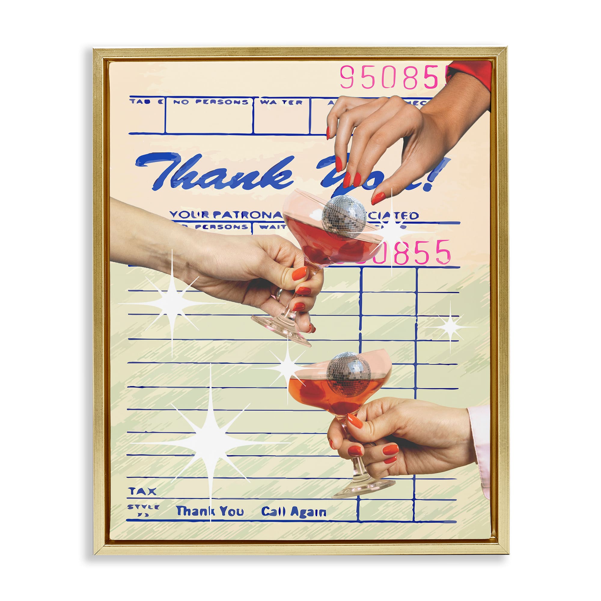 Stupell Industries BT-090-FFG-16X20 Drink Cheers Restaurant Check Gold Framed Floater Canvas Wall Art By Lil' Rue 17 x 21