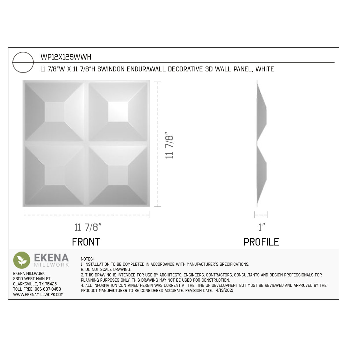 Ekena Millwork WP12X12SWWH-CASE-10 Wall-Panels - View #2