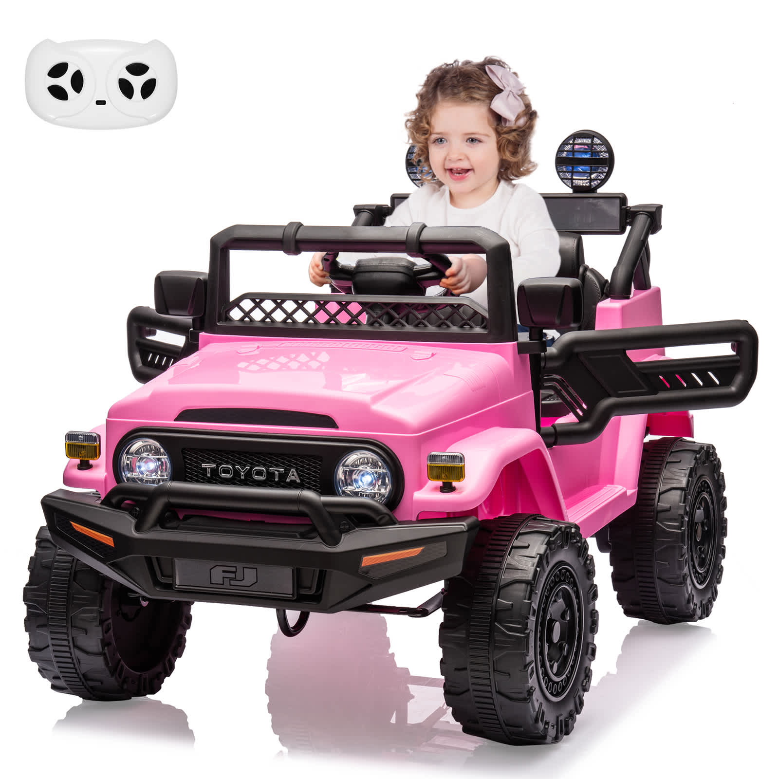 Qeetex SUN-PTO-0YT067E7 12V Kids Ride On Truck with Remote Control Battery Powered Electric Car Toy with LED Lights Pink