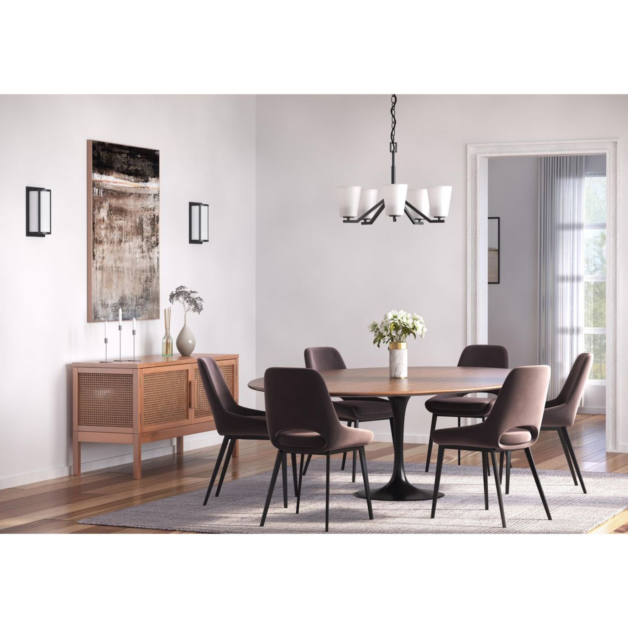 Vertex Matte Black Angular Five Light Chandelier