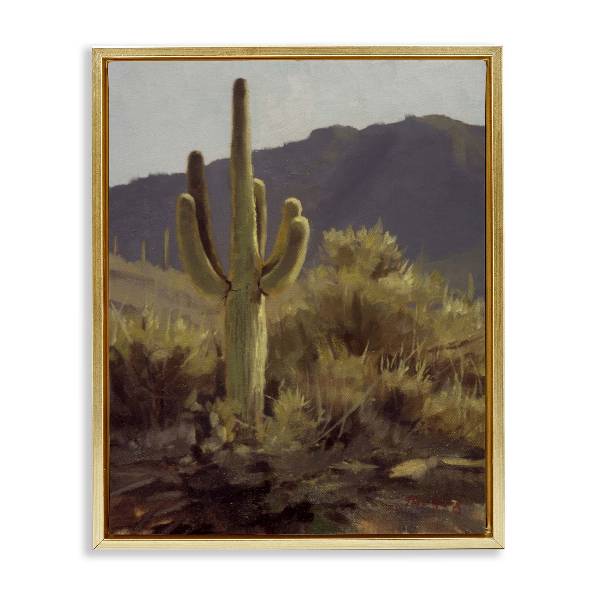 Stupell Industries BT-265-FFG-16X20 Bold Cactus Mountain Overlook Gold Framed Floater Canvas Wall Art By Paco Young 17 x 21