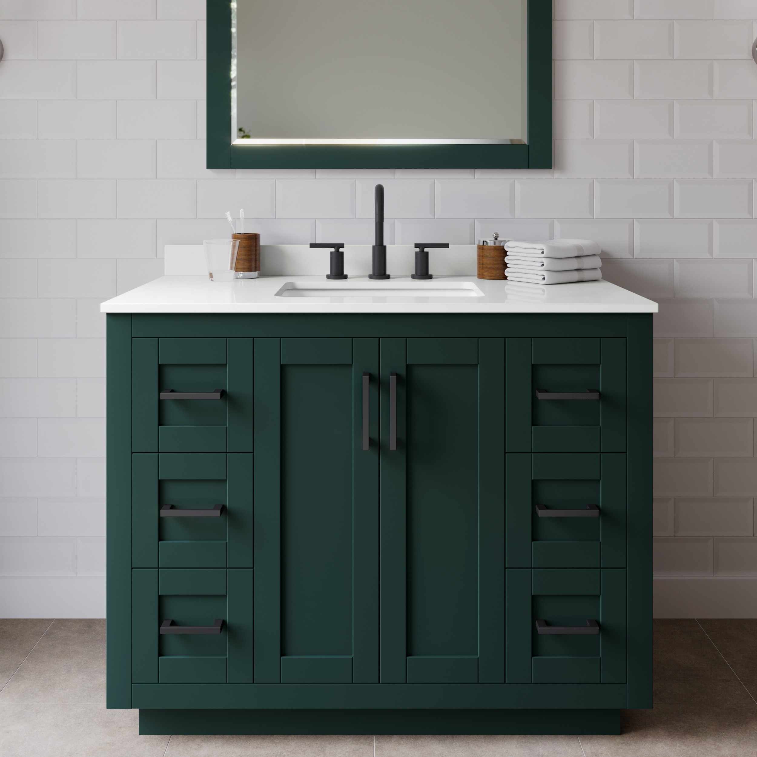 Wyndham Collection WCF292942SGKWQUS3MXX Miranda 42-in Green Undermount Single Sink Bathroom Vanity with White Quartz Top