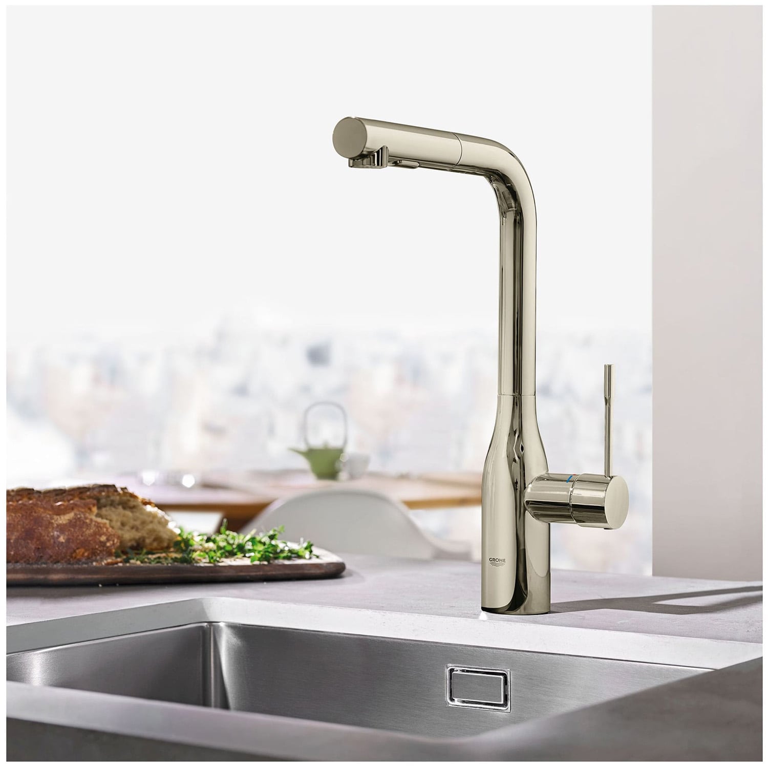 GROHE Essence Supersteel Single Handle Pull Out Kitchen Faucet With   65884986 