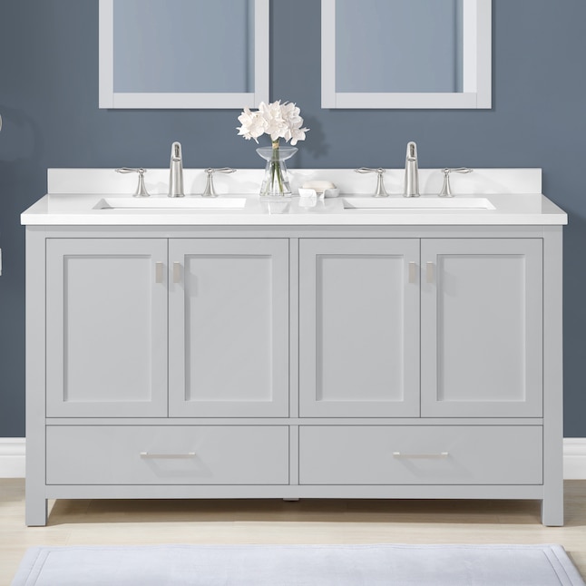 Undermount Double Sink Bathroom Vanity, 60 In White Double Sink Bathroom Vanity With Engineered Stone Top