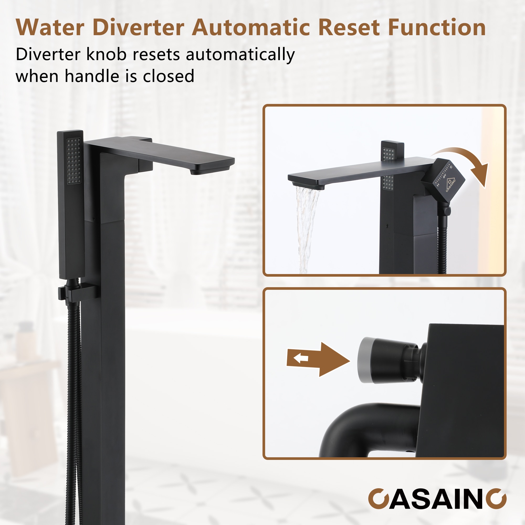 Matte Black Brass Freestanding Bathtub Faucet with Handshower