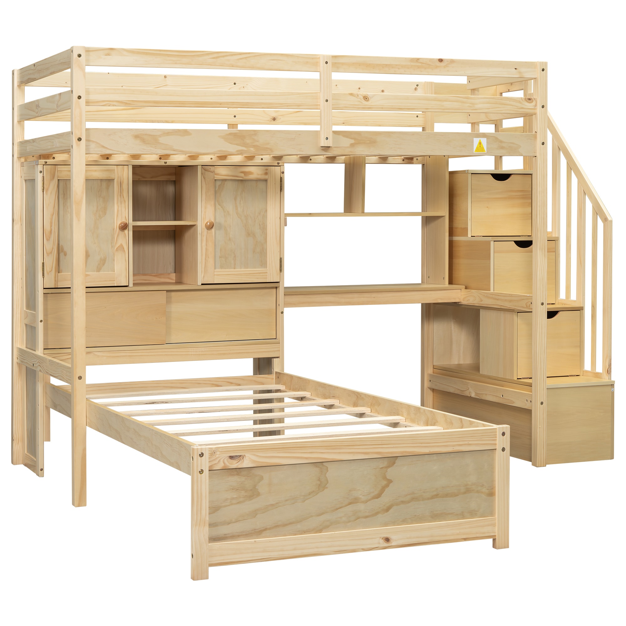 Qualler FSULWM465N Natural Twin Wood Bed frame Bed with Storage