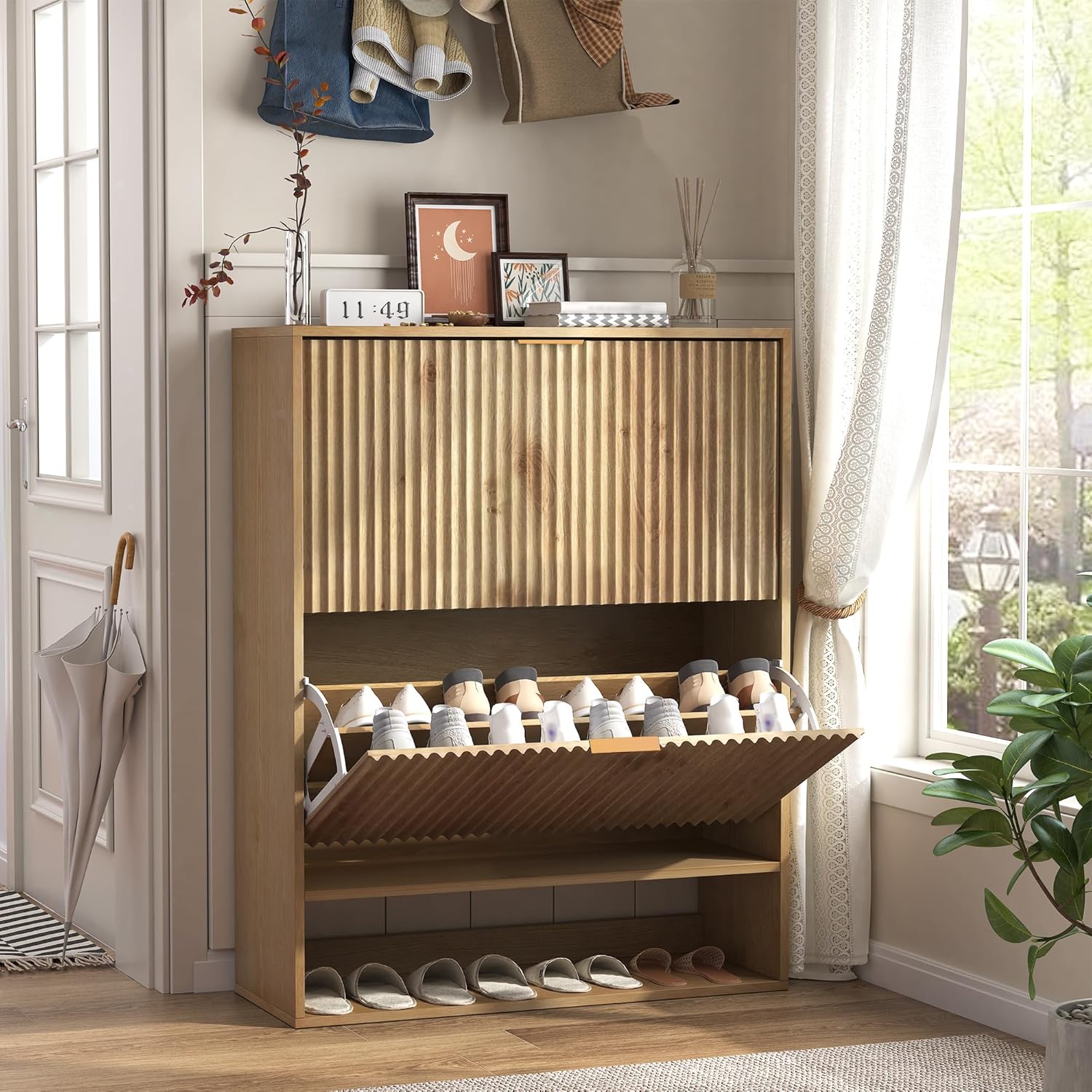 Garvee 31.5''W Slim Fluted Shoe Cabinet for Entryway Freestanding