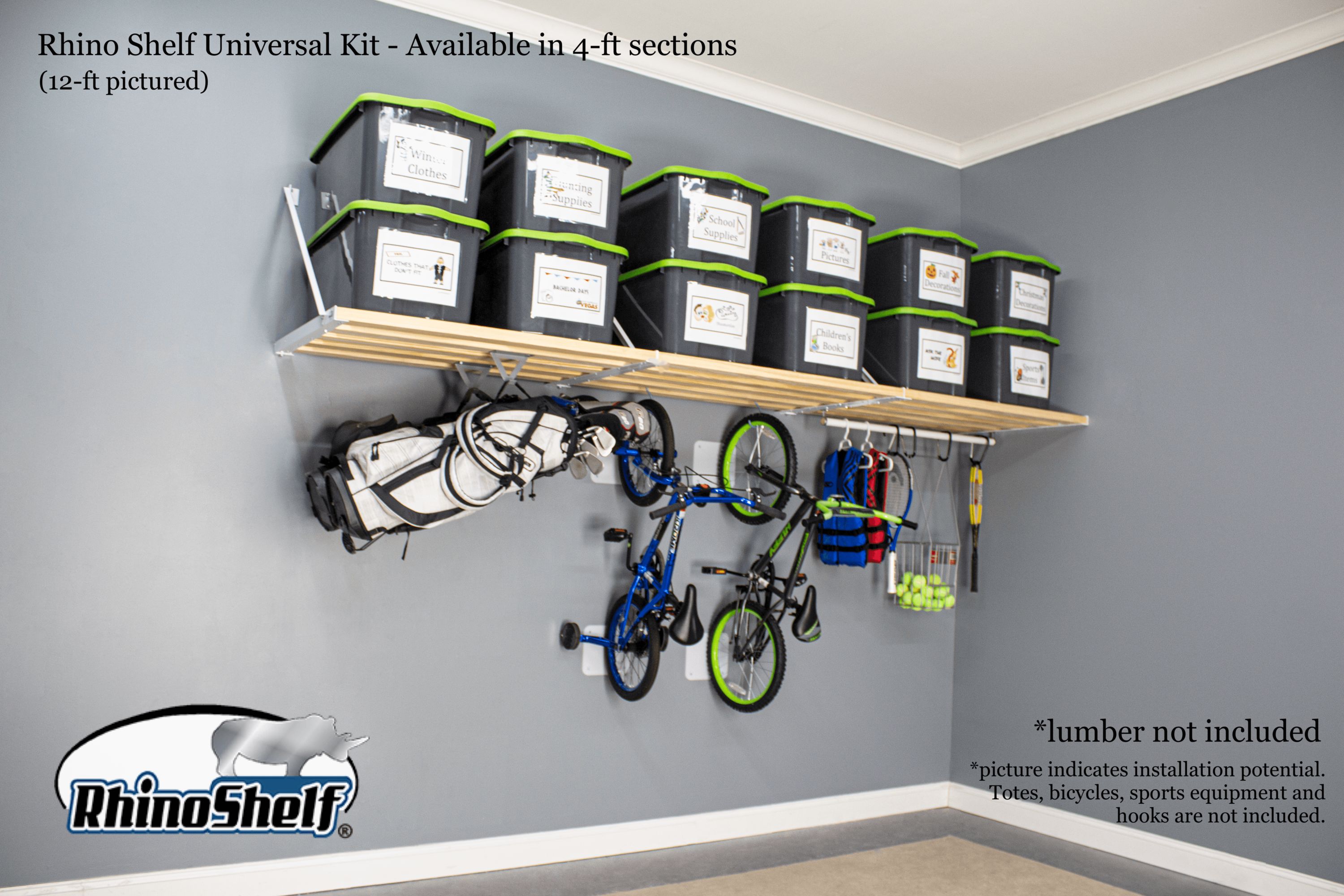 Rhino Shelf White/powder-coated Metal Shelf Kit 336-in L x 34-in D (1  Decorative Shelf) in the Wall Mounted Shelving department at