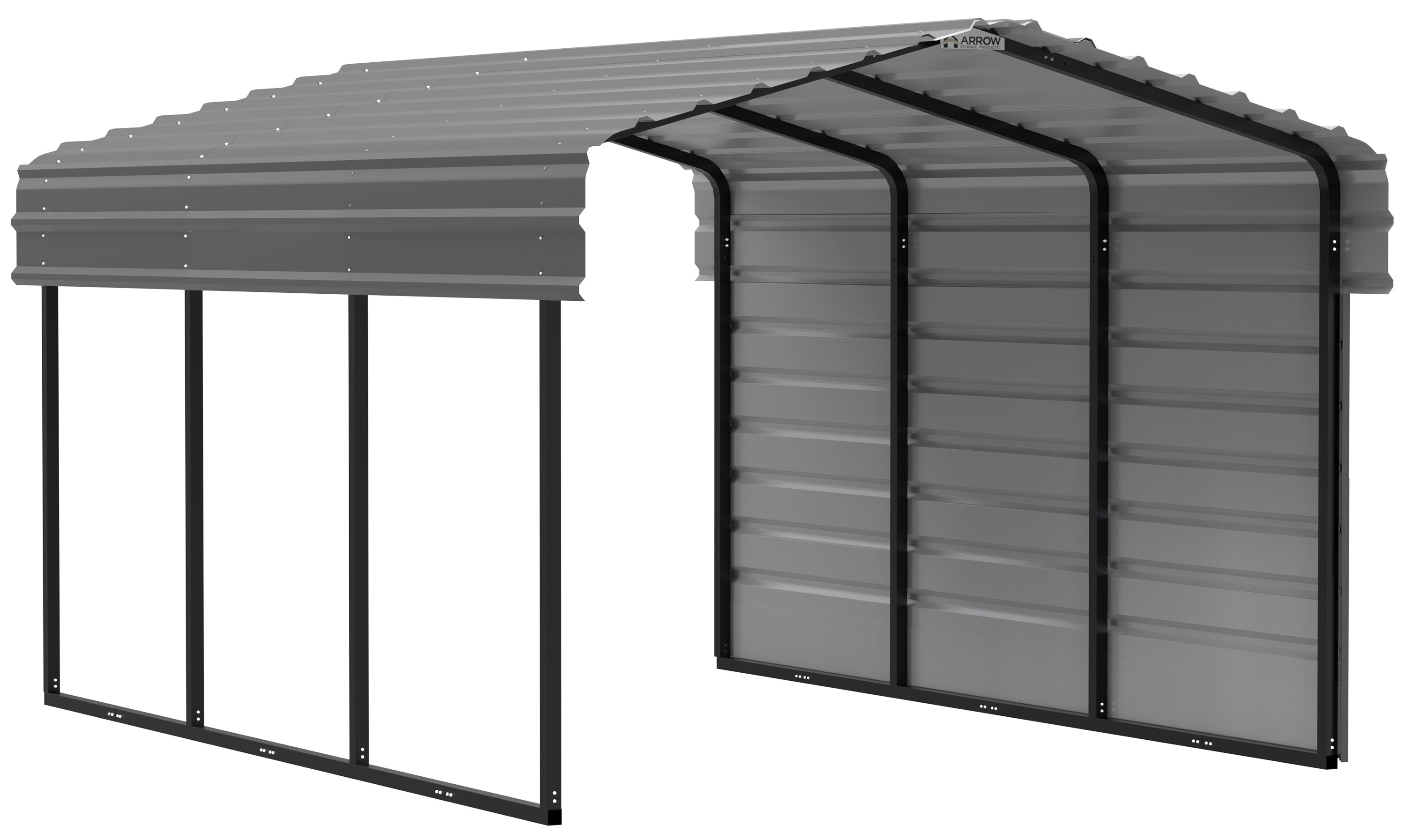 Arrow CPHC101507ECL1 10-ft W x 15-ft L x 7-ft H Charcoal with 1 Side Wall Kit Metal Carport with Metal Roof