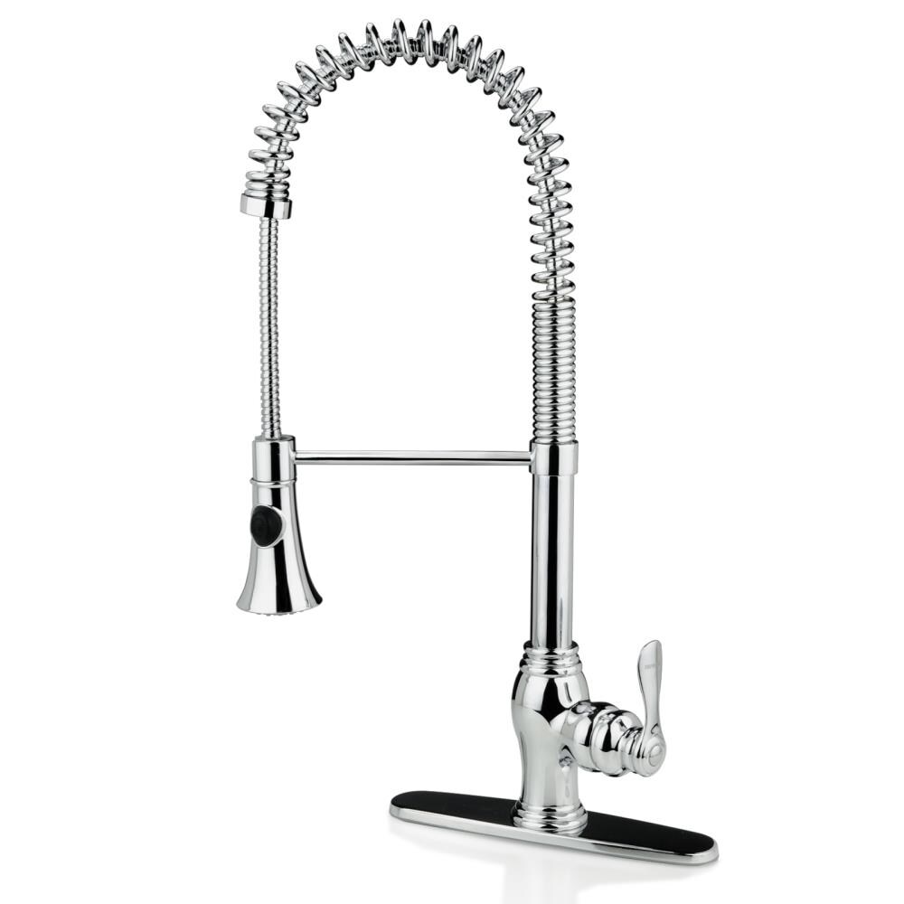 iSpring Chrome 1-Handle Deck-Mount Pull-Out Handle Kitchen Faucet (Deck Plate Included)