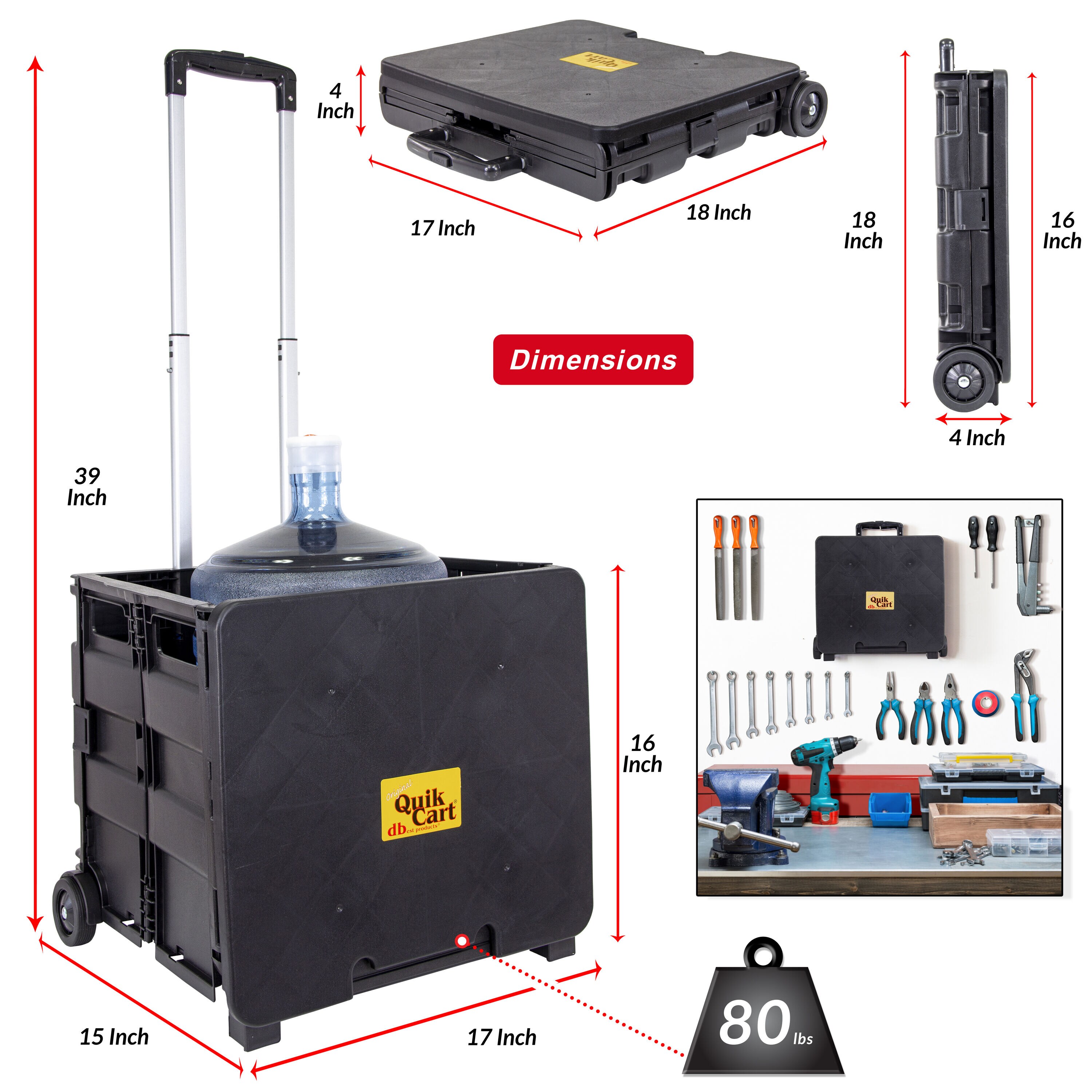 Black Collapsible Rolling Crate with Aluminum Handle