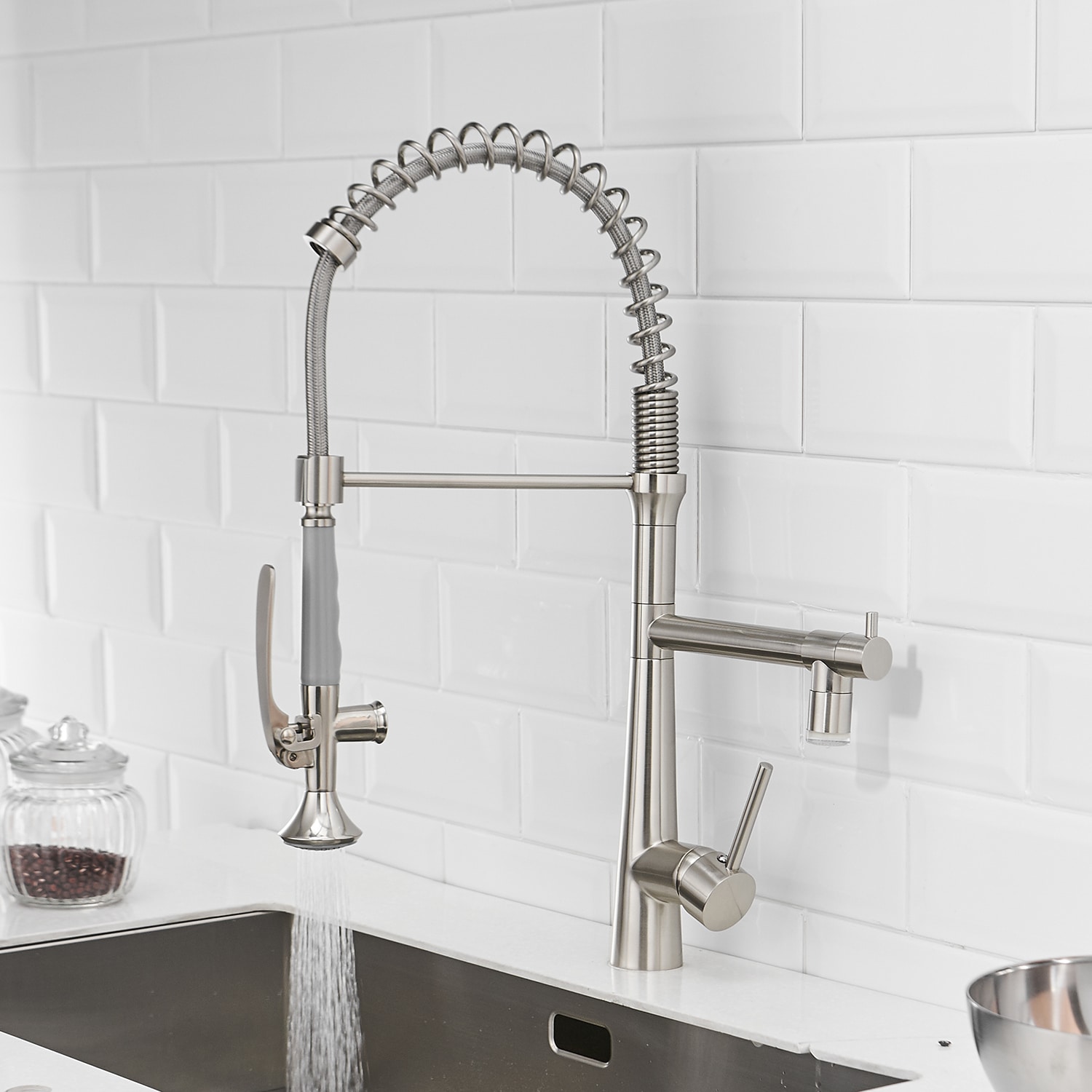 Brushed Nickel LED Pull-Down Kitchen Faucet with Sprayer