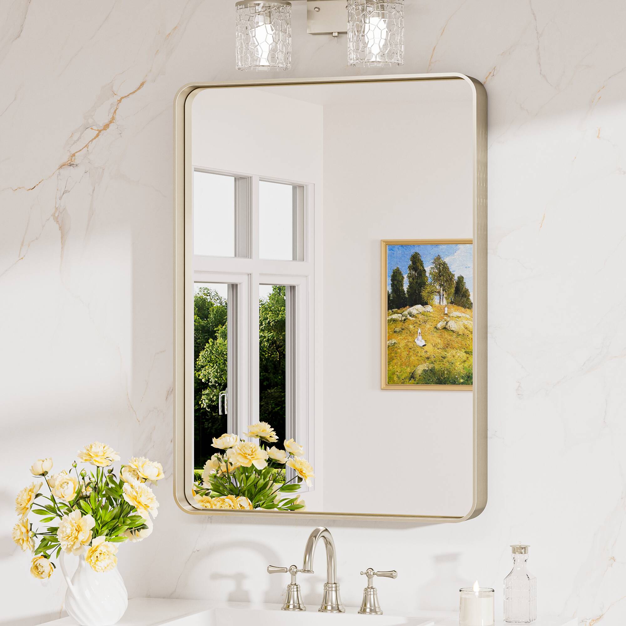 Keonjinn LW-JSKYJ2-5076NI Bathroom Mirrors 20-Inches W x 30-Inches H Rectangle Brushed Nickel Framed Wall Mirror