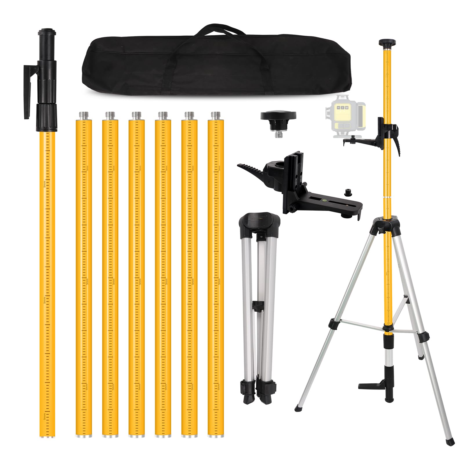 KHKFY  Upgraded Fifteen Point Seven Foot Telescoping Laser Level Pole with Tripod and Adjustable Mounting Clamp for Rotary and Line Lasers