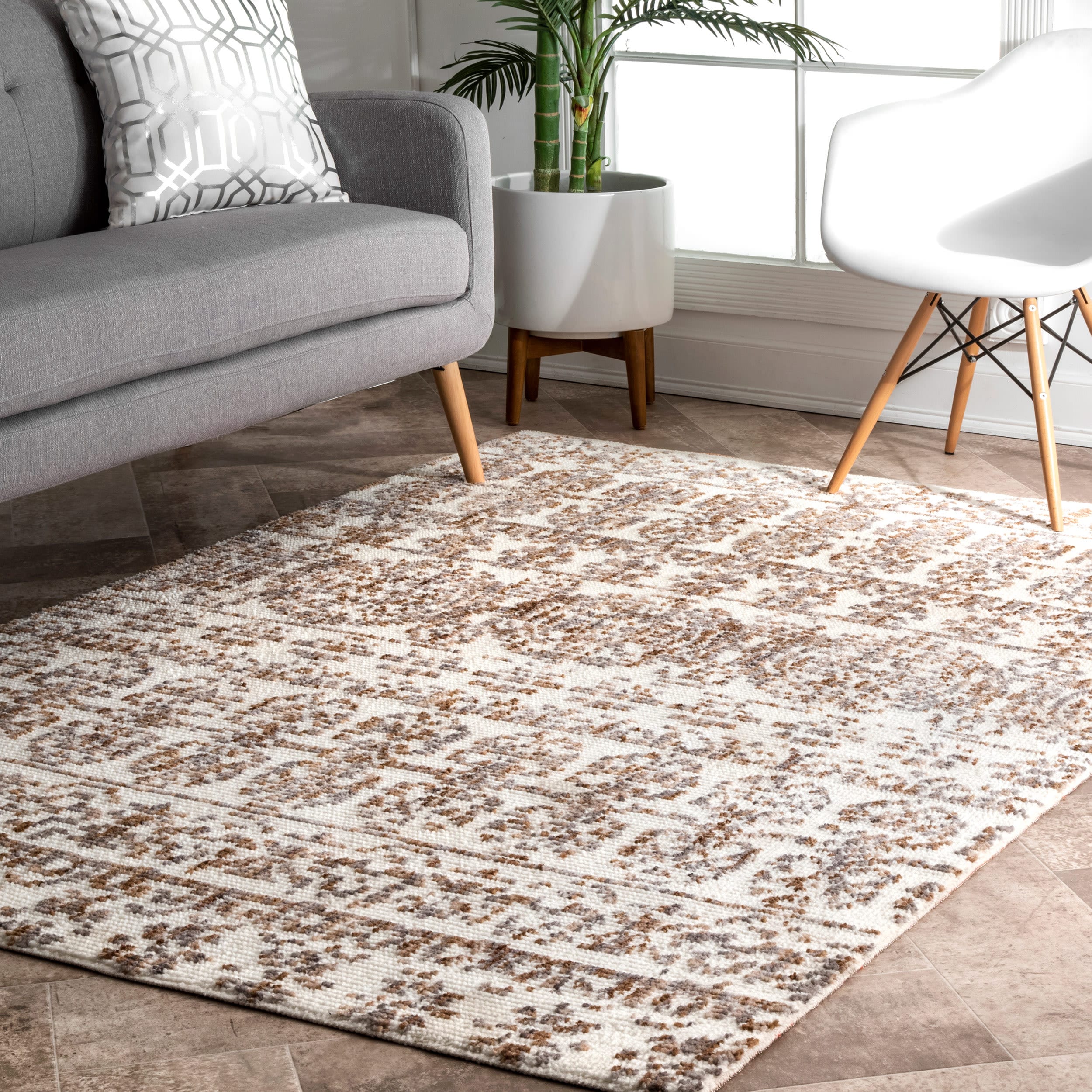 Reversible Striped Florence Beige 4' x 6' Synthetic Area Rug