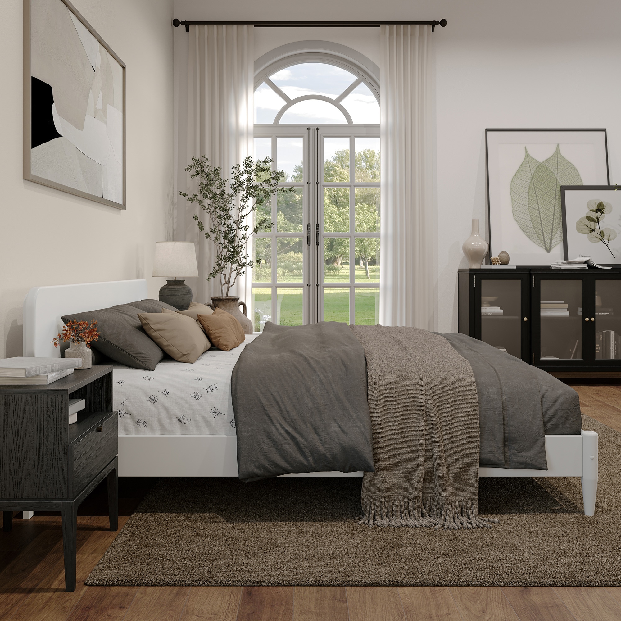 Florence White King Solid Wood Low Profile Platform Bed