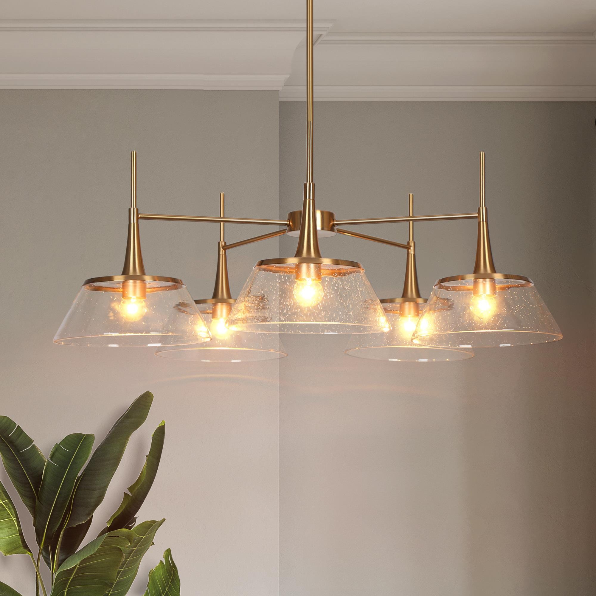 LNC LJMFQ7J75H5A8C Quoridan 5 -Light Polished Gold Modern/contemporary For Use in Bedrooms, Dining Rooms, Foyers, Kitchens, Living Rooms Chandelier