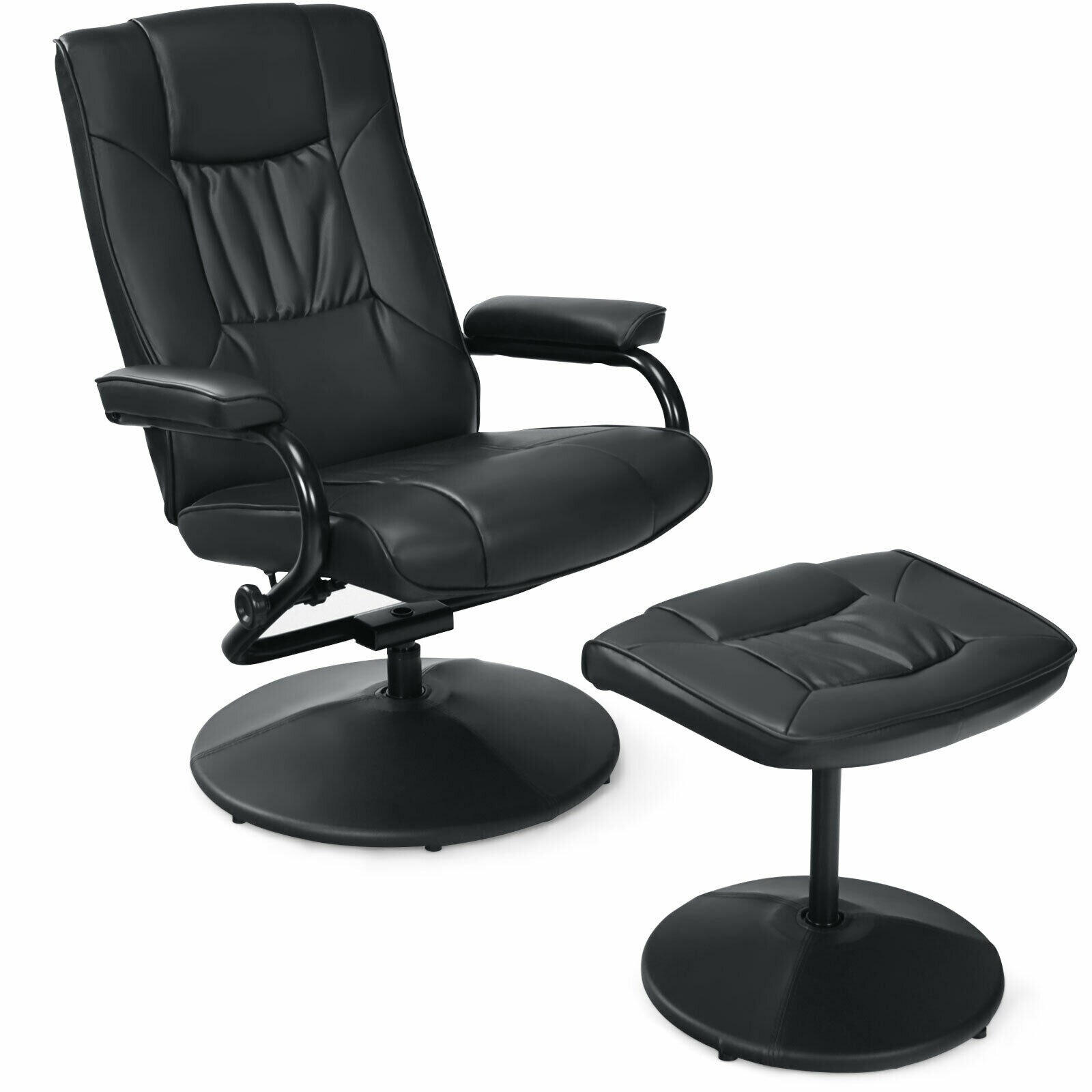 Slickblue - Modern 2-Piece PVC Black 360 Swivel Recliner Chair with Ottoman Living Room Set for L...
